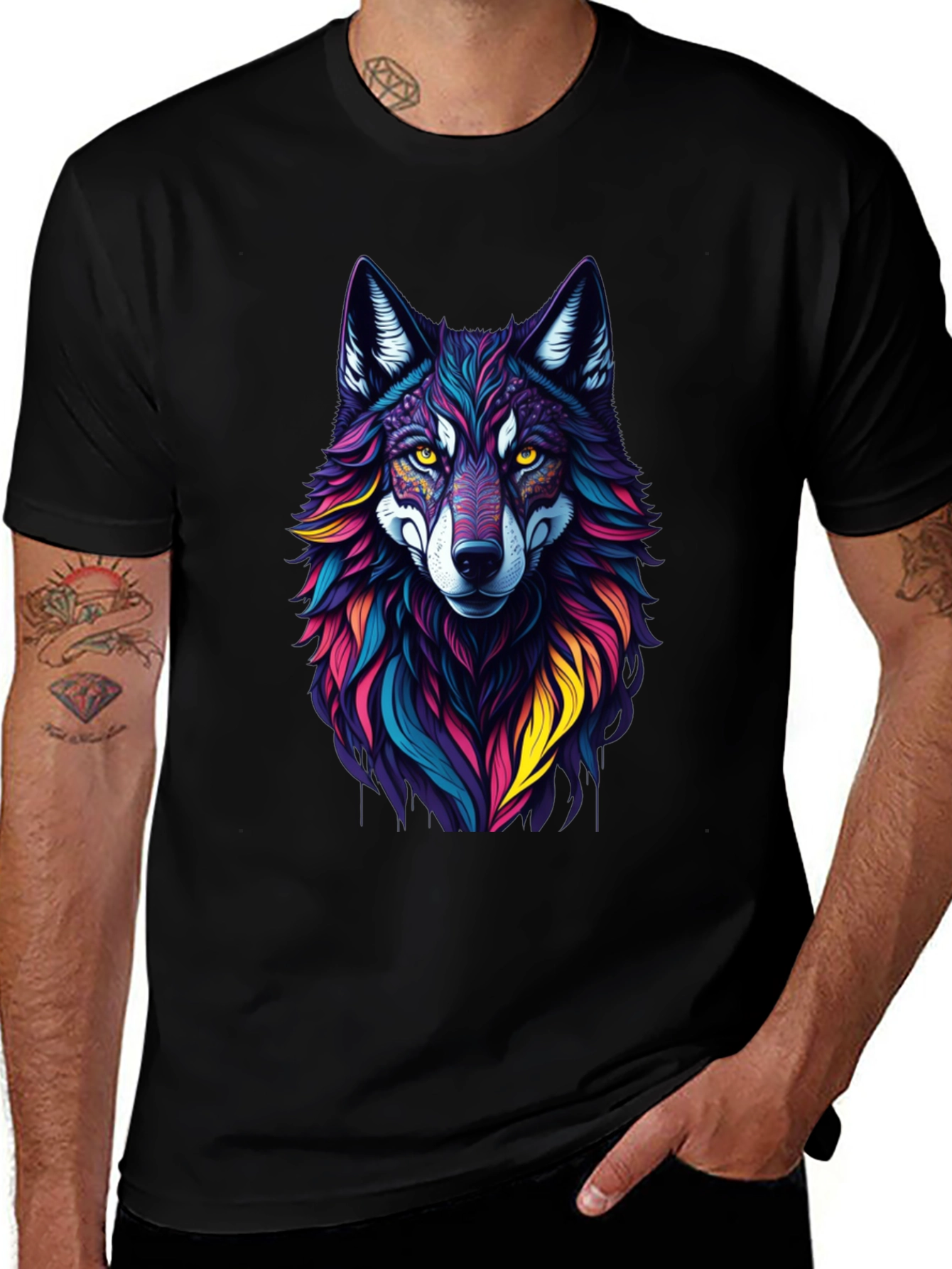 Variant 23 of Vibrant Wolf Graphic Tee - Stylish Men's Black T-Shirt