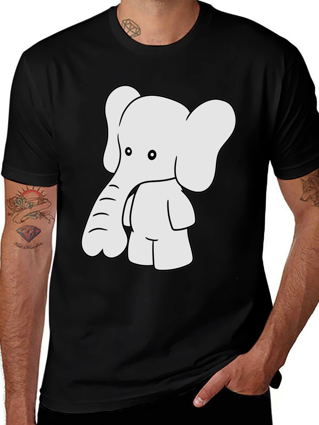Variant 23 of Cartoon Elephant Graphic Tee - Black Cotton Blend Shirt