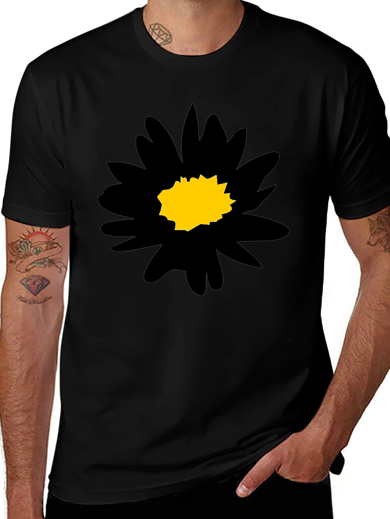 Variant 17 of Black Graphic Tee - Floral Design