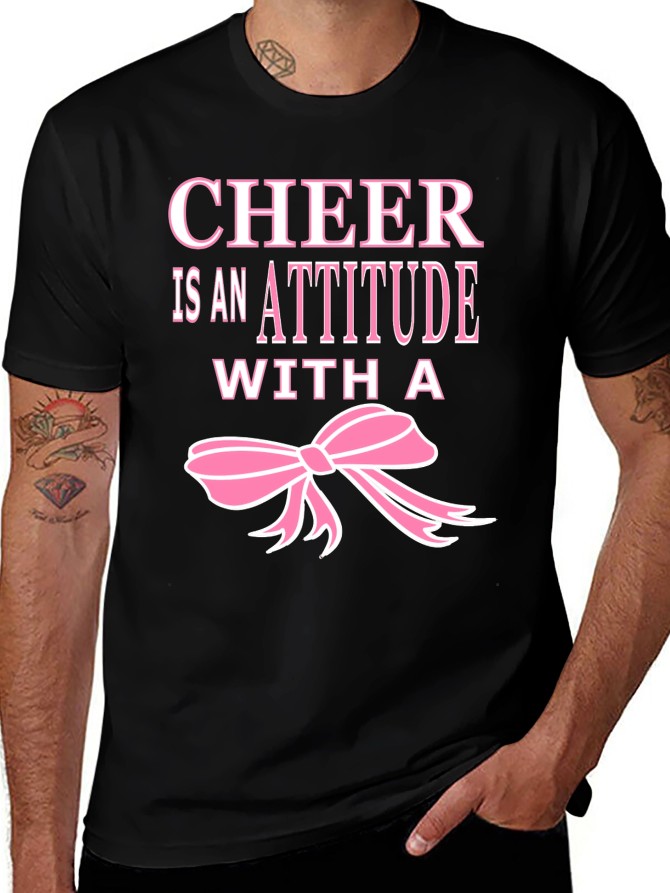Variant 20 of Cheer Attitude T-Shirt - Pink Ribbon Black Tee