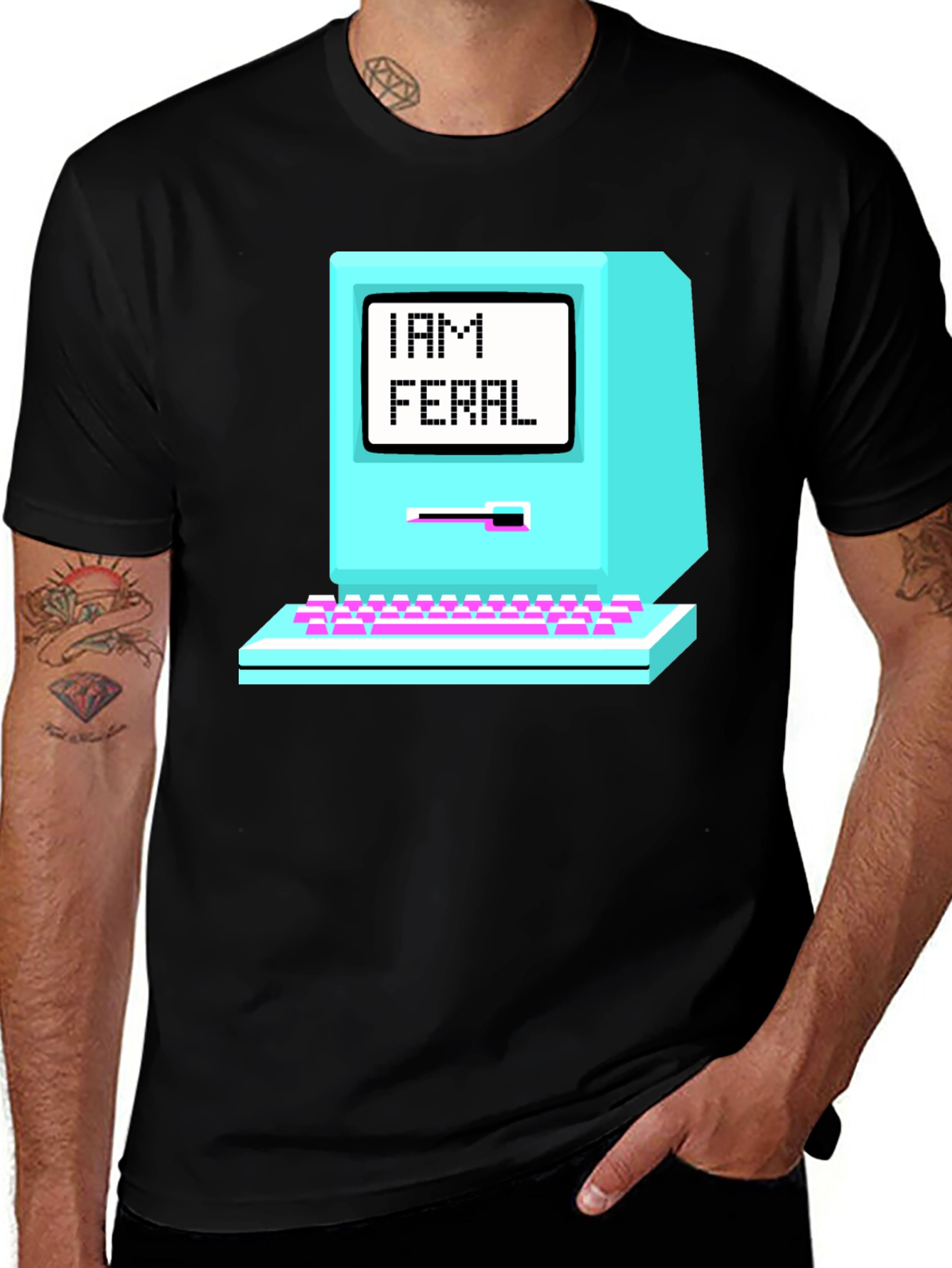 Retro "I AM FERAL" Computer Graphic T-Shirt