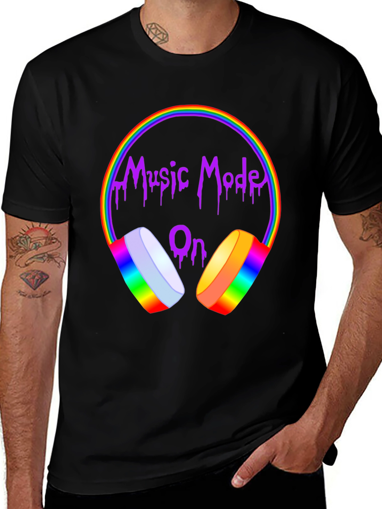 Variant 26 of Music Mode On Rainbow Graphic Tee