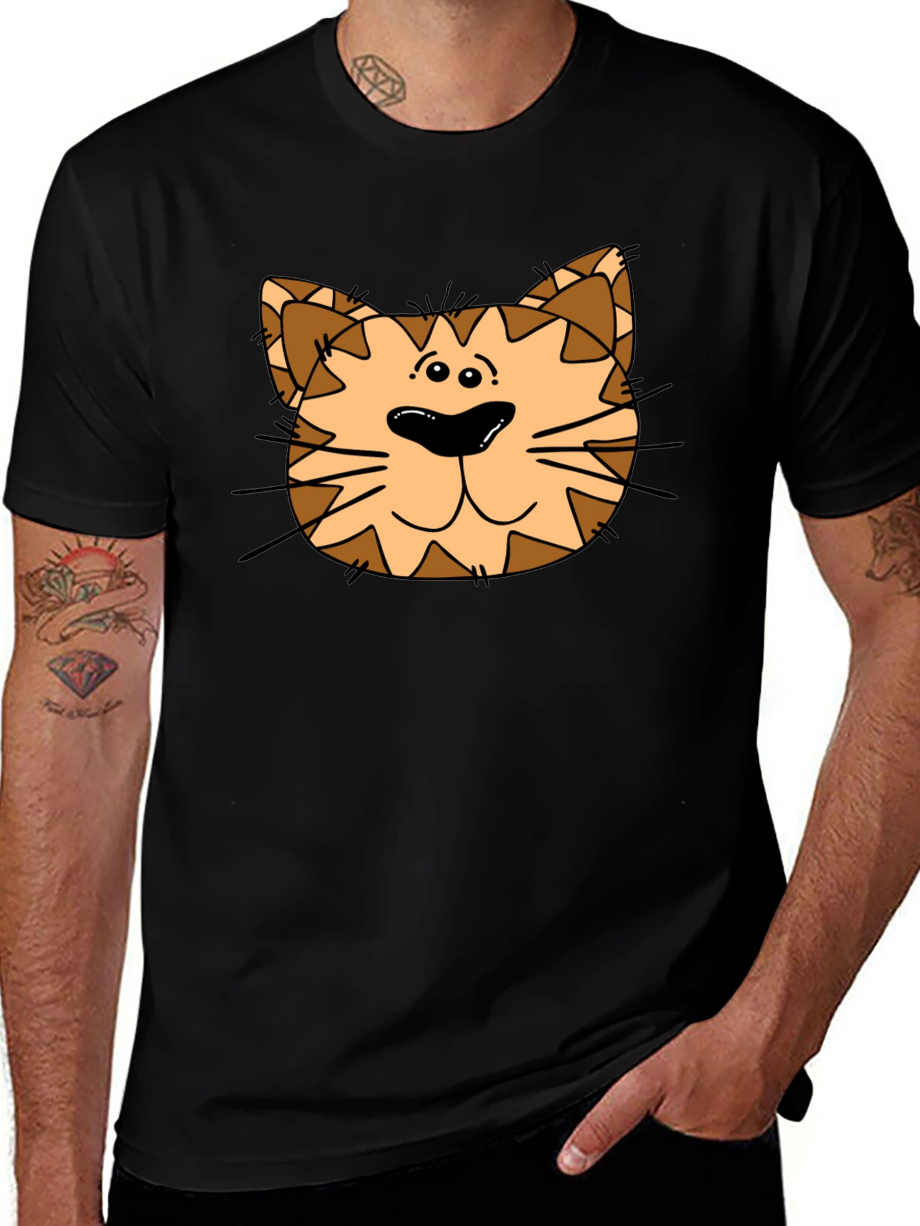 Variant 20 of Cartoon Cat Graphic Black T-Shirt