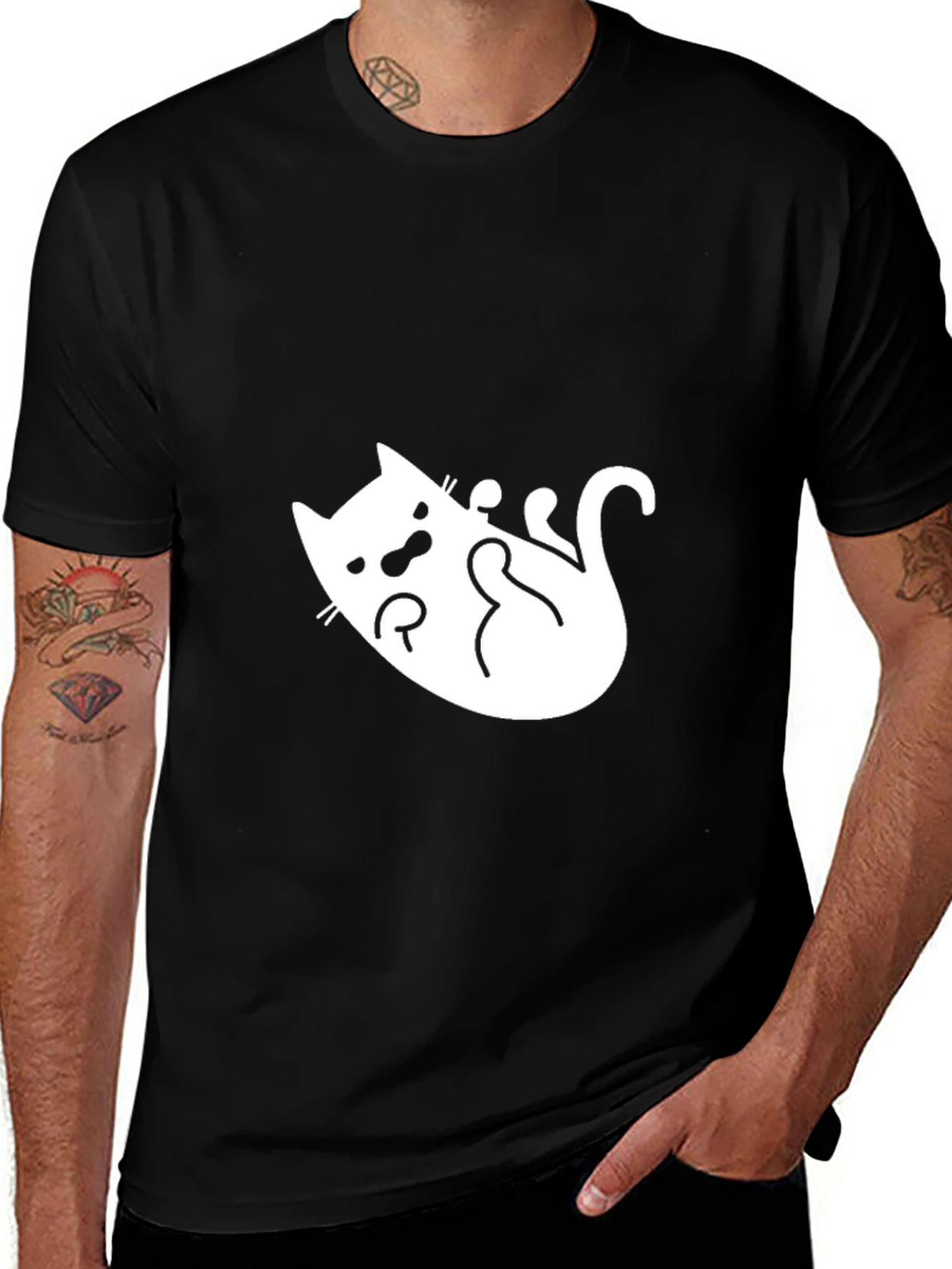 Variant 29 of Cute Cat Graphic Tee - Black Cotton T-Shirt