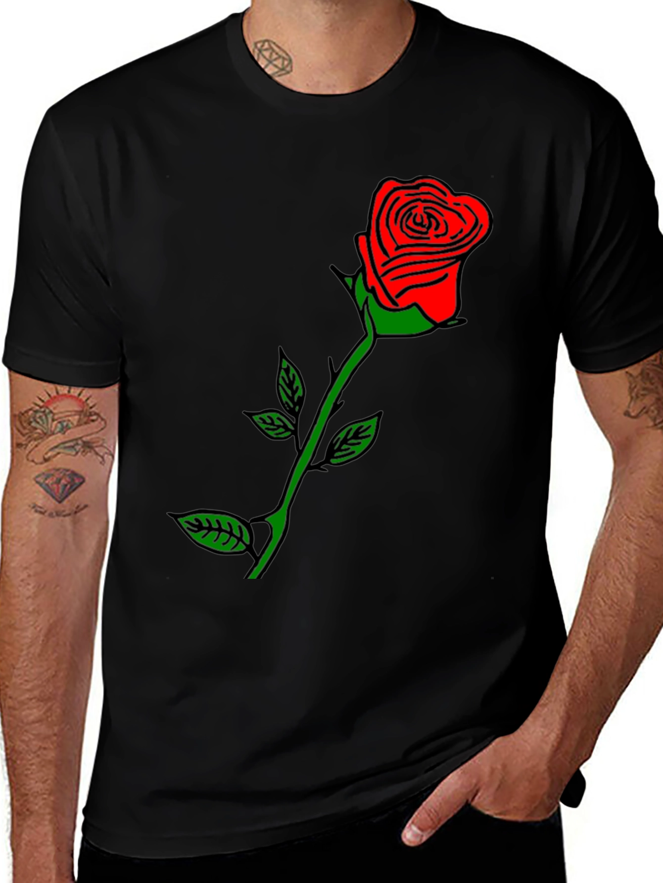 Variant 29 of Rose Graphic Print Black T-Shirt