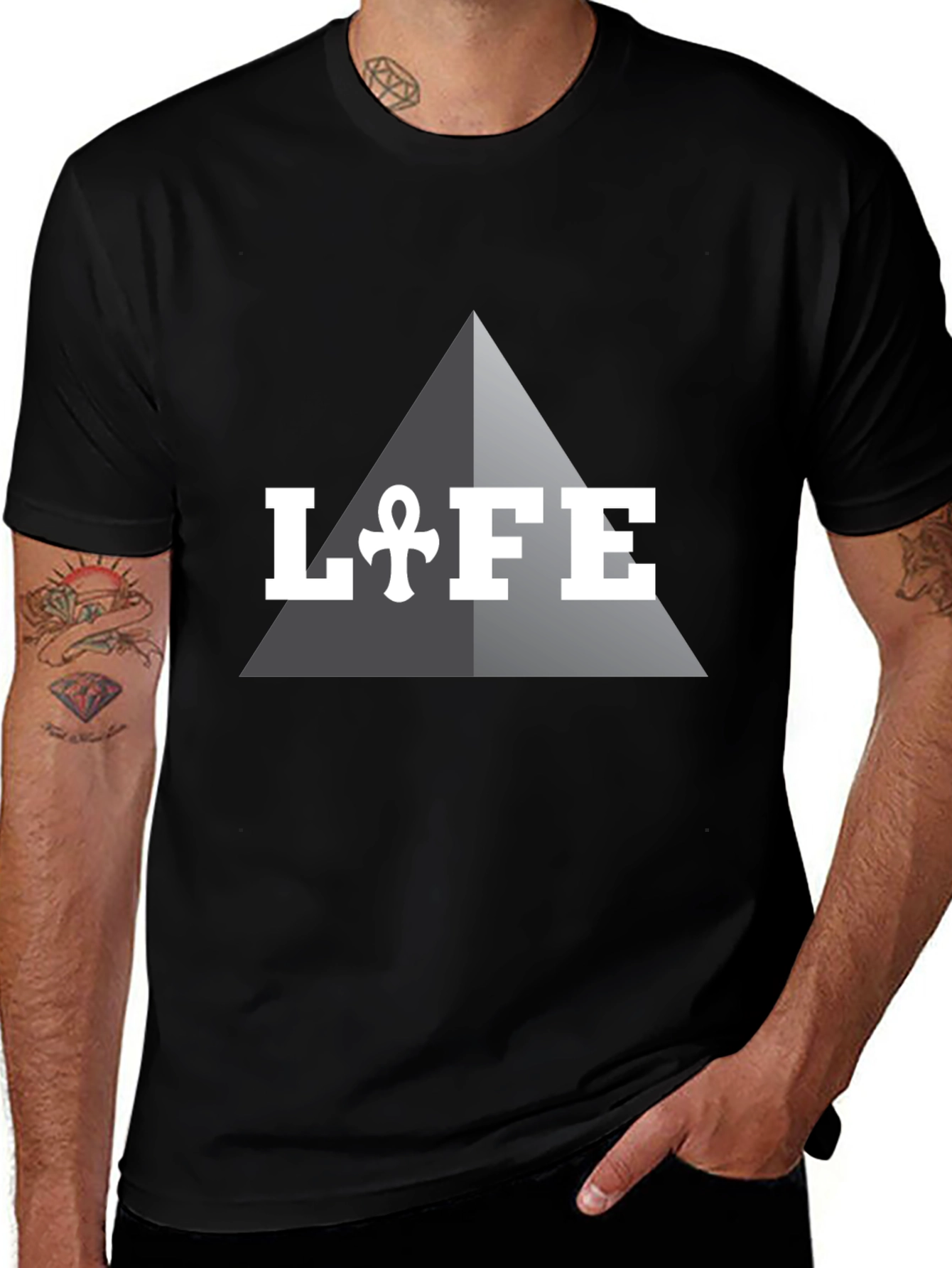 Variant 11 of Life Ankh Pyramid Graphic Tee - Black Cotton T-Shirt