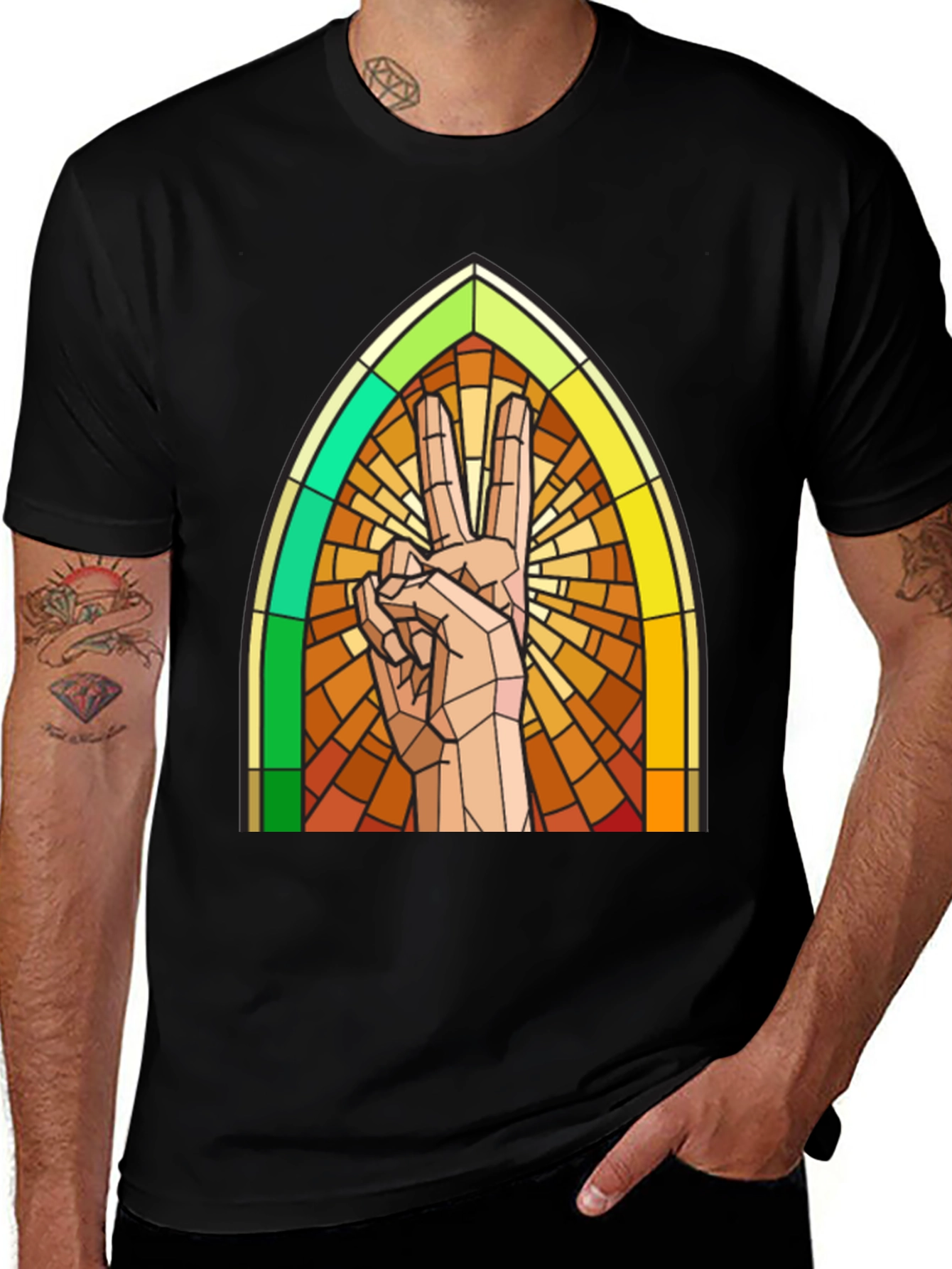 Variant 26 of Stained Glass Peace Sign Graphic Tee