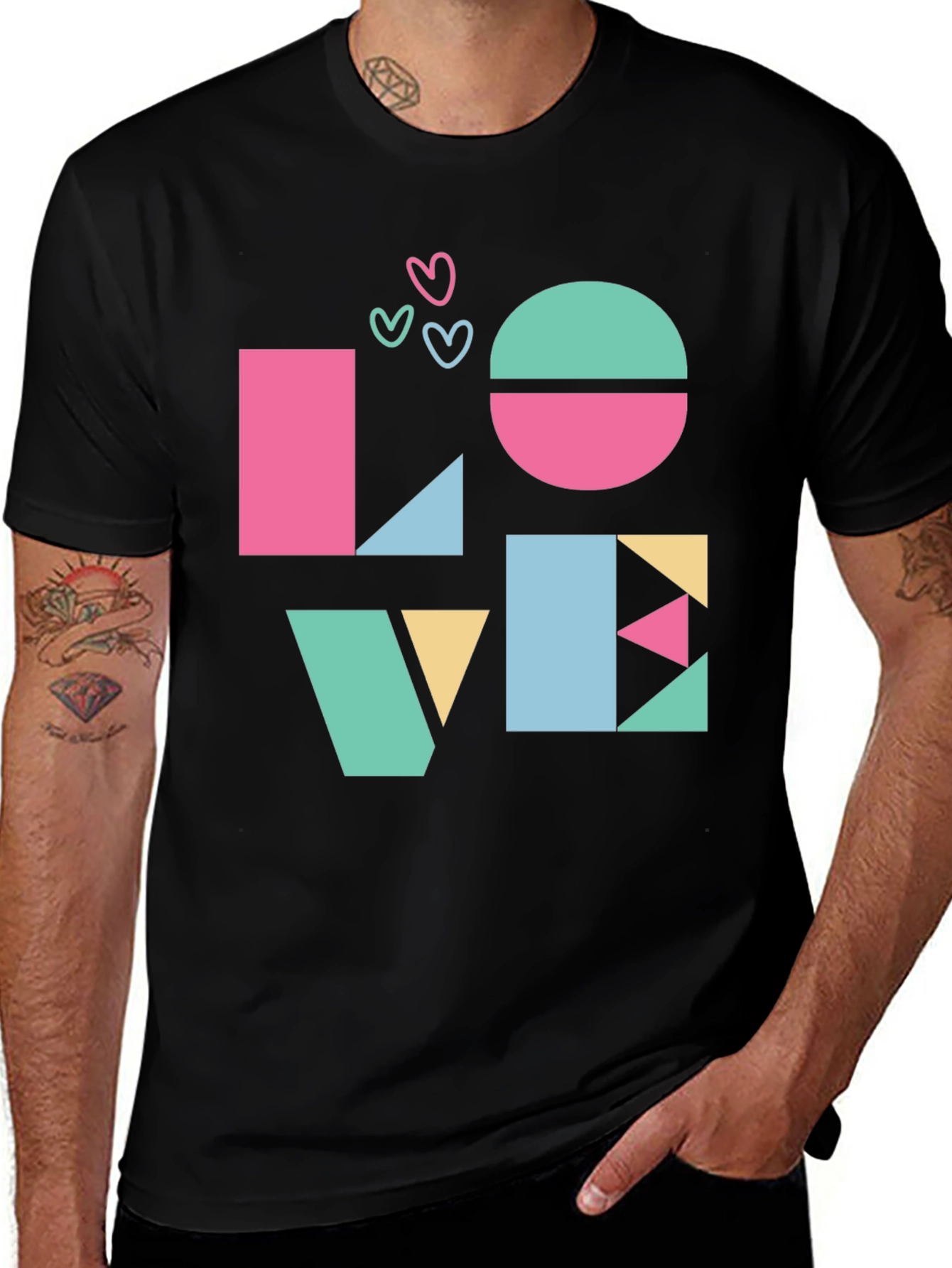 Geometric LOVE Graphic Tee - Modern Heart Shirt