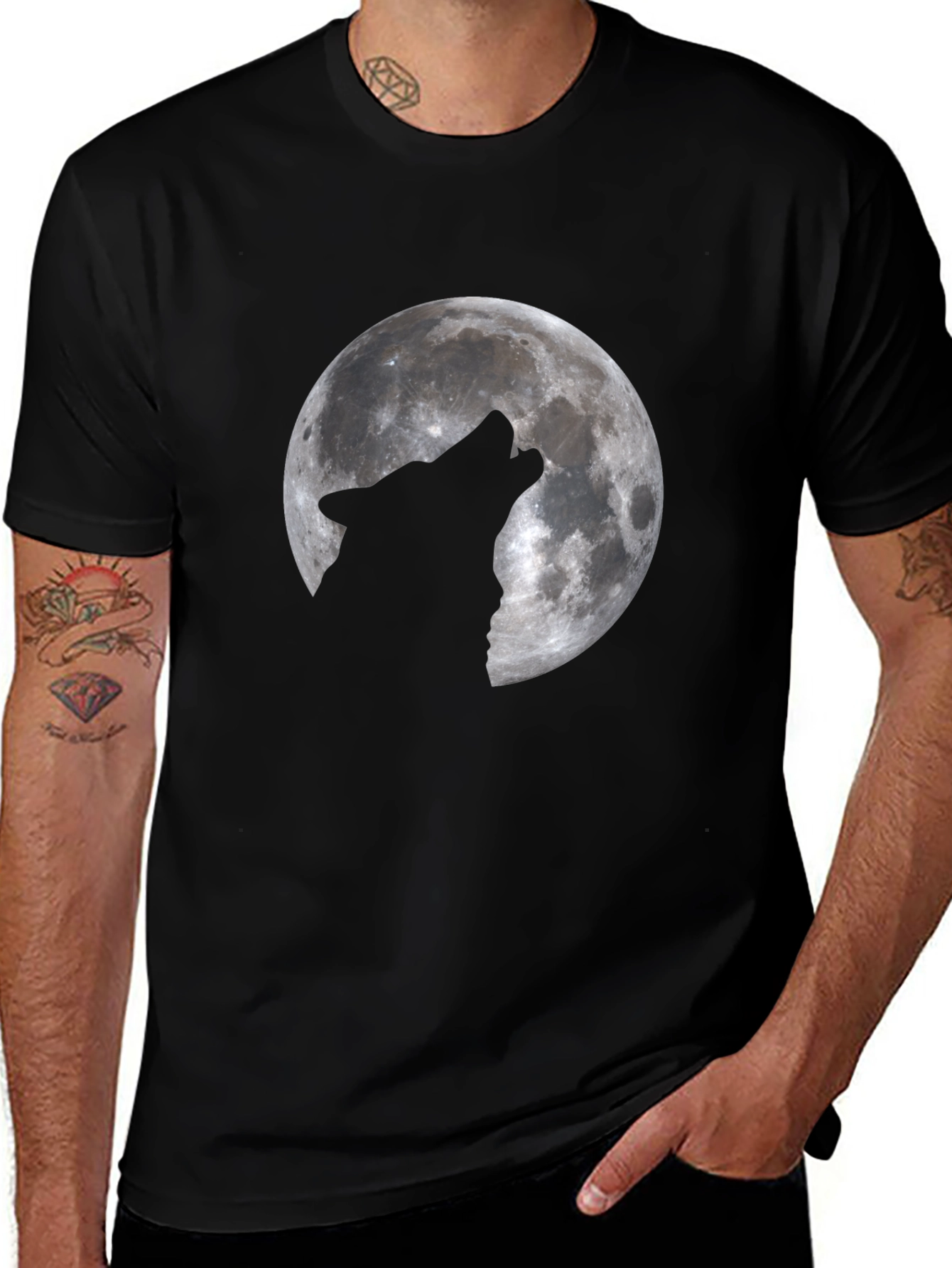 Variant 20 of Wolf Moon Graphic T-Shirt - Black Cotton Tee