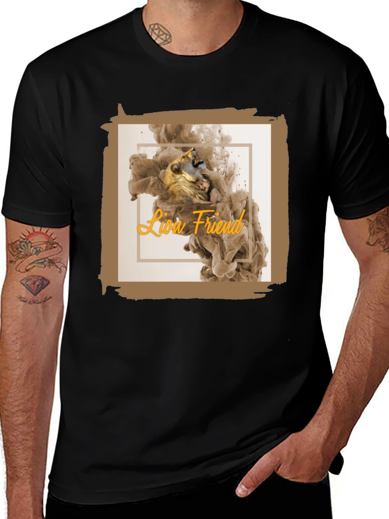 Black Lion Friend Graphic T-Shirt - Men's Black Tee main image