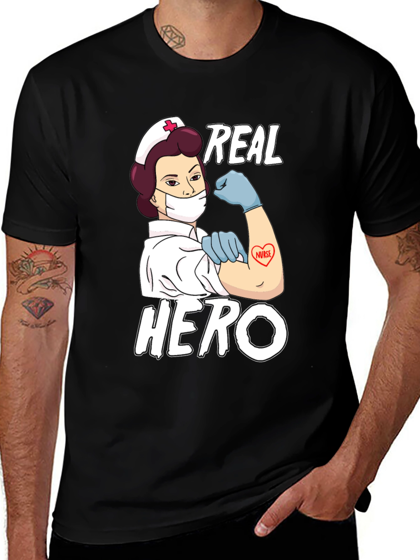 Variant 24 of Real Hero Nurse Graphic Tee - Black Unisex T-Shirt