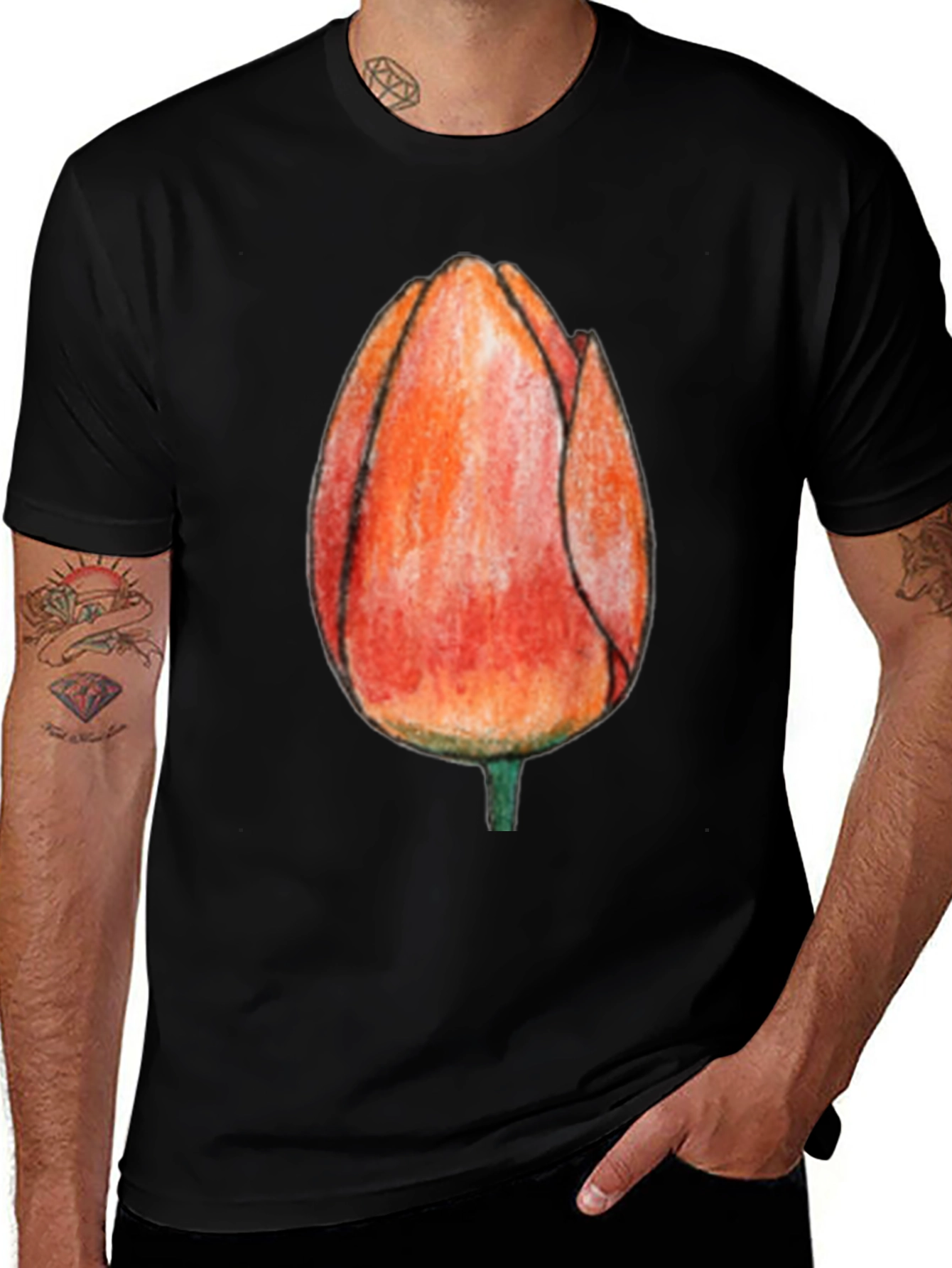 Variant 22 of Tulip Sketch Graphic Tee - Black Casual T-Shirt