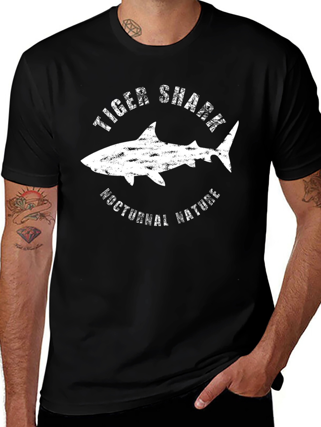 Tiger Shark Graphic Tee - Nocturnal Nature Black T-Shirt