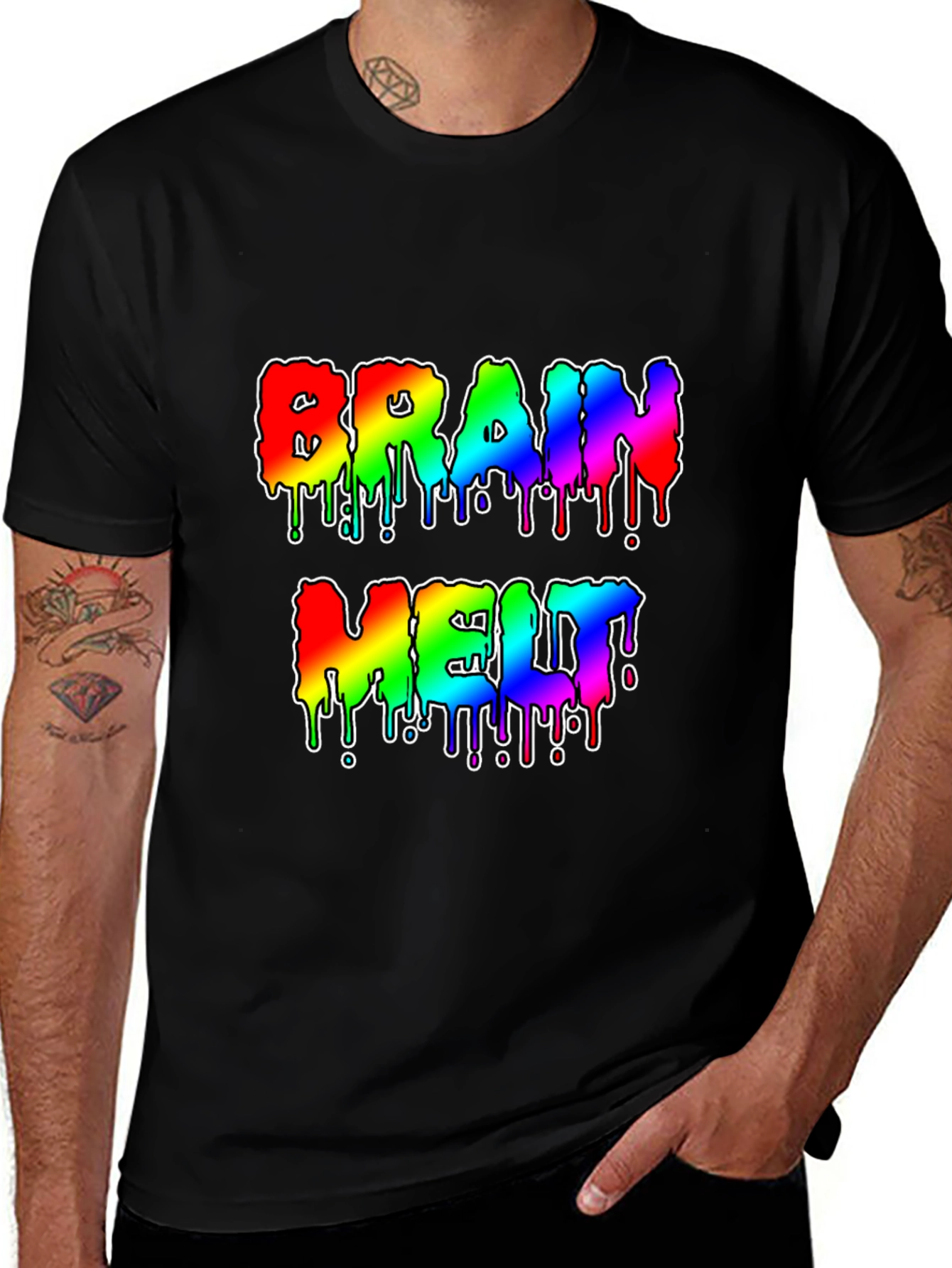 Variant 9 of Brain Melt Rainbow Graphic Black T-Shirt
