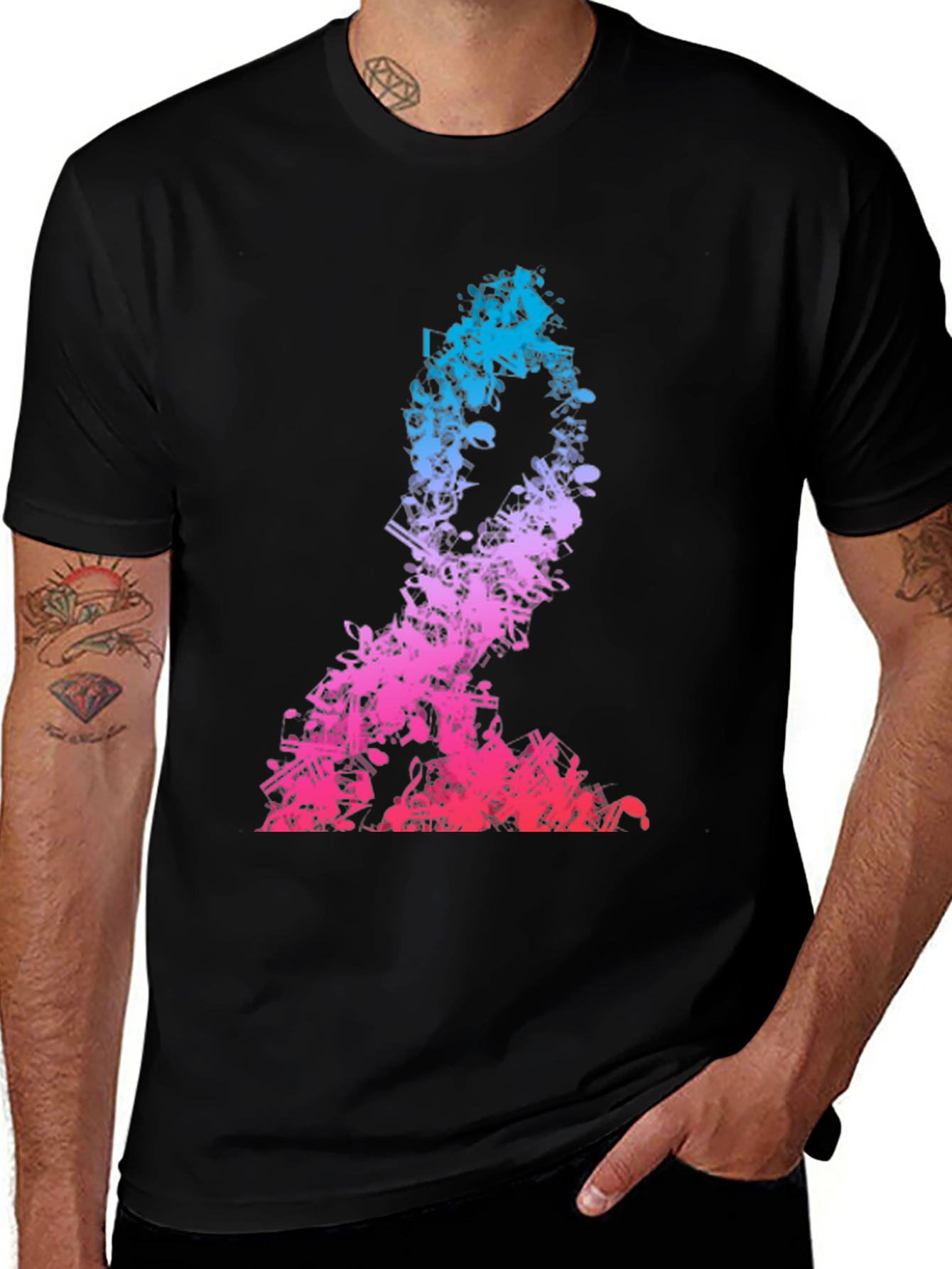 Music Notes Silhouette Men's Black T-Shirt