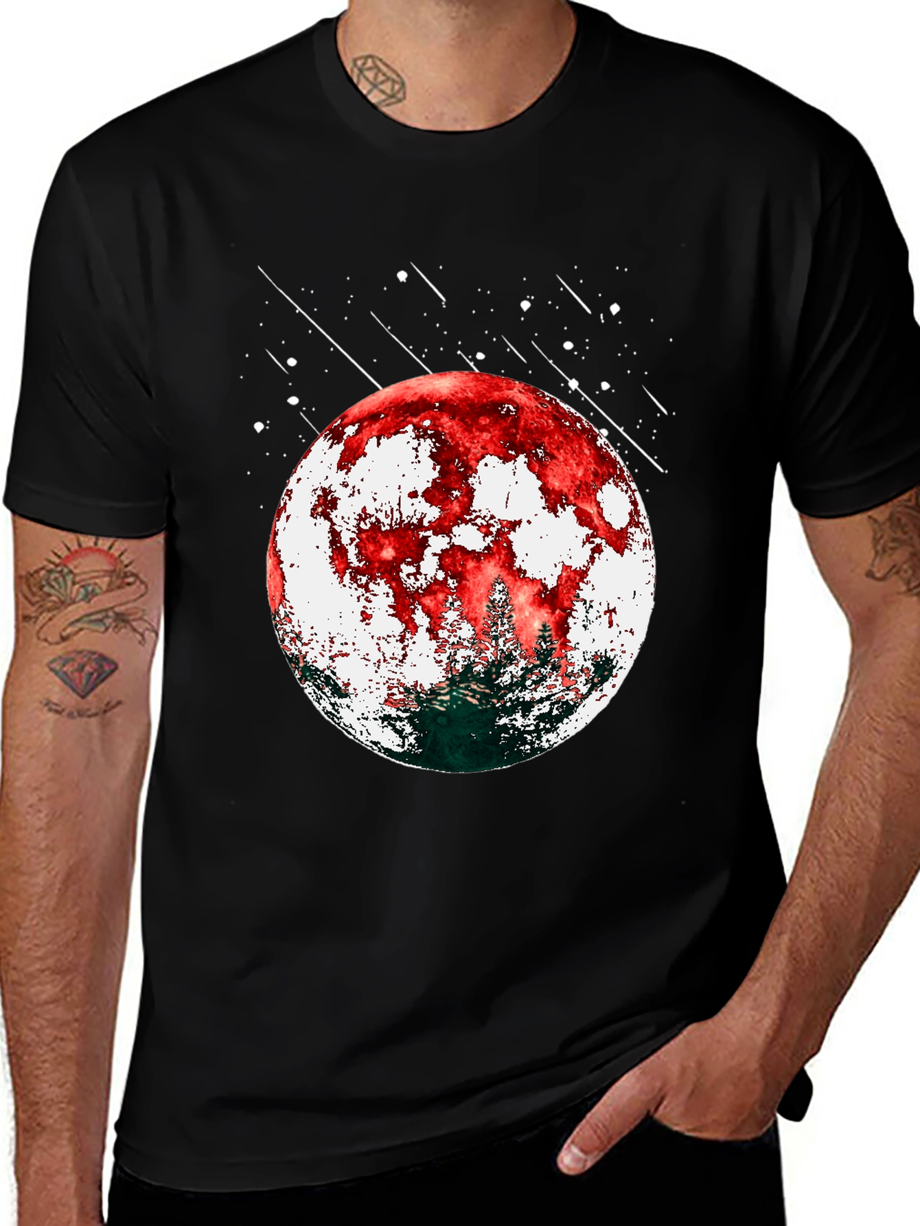 Variant 14 of Red Moon Forest Graphic Tee - Men's Black T-Shirt