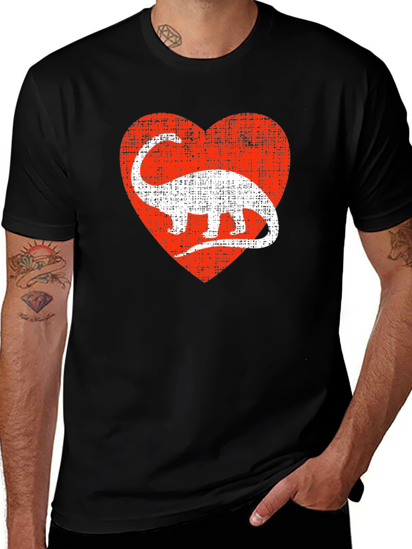 Variant 30 of Dino Heart Graphic Tee - Black Cotton Comfort