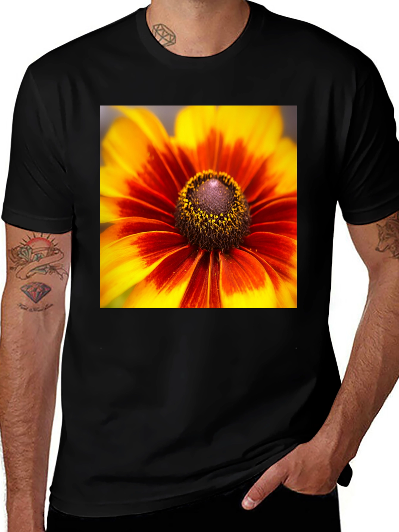 Variant 7 of Black T-Shirt with Vibrant Flower Print