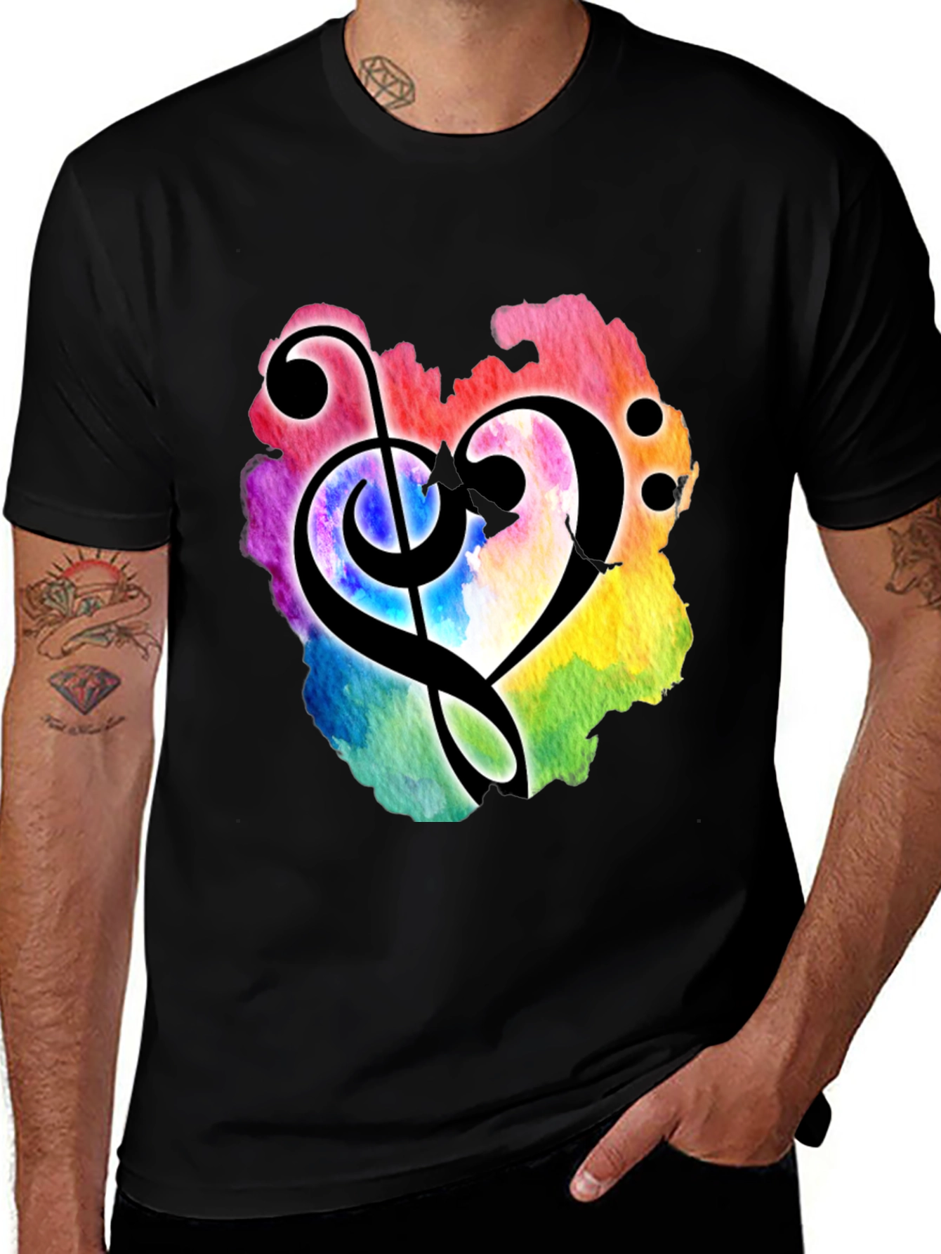 Variant 8 of Watercolor Music T-Shirt - Treble Clef Bass Clef Heart