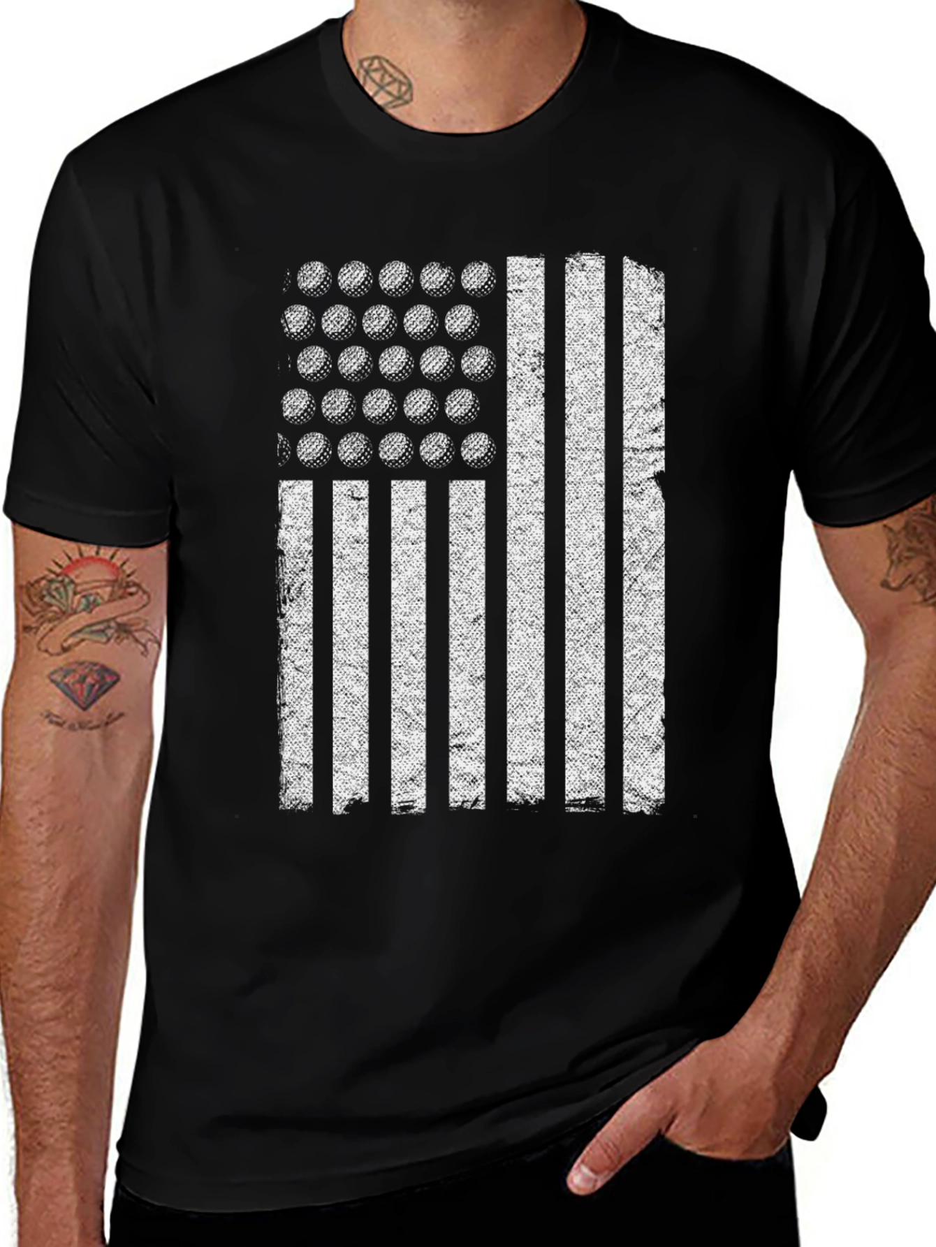Variant 22 of Golf Ball Flag Graphic Tee - Black Casual T-Shirt