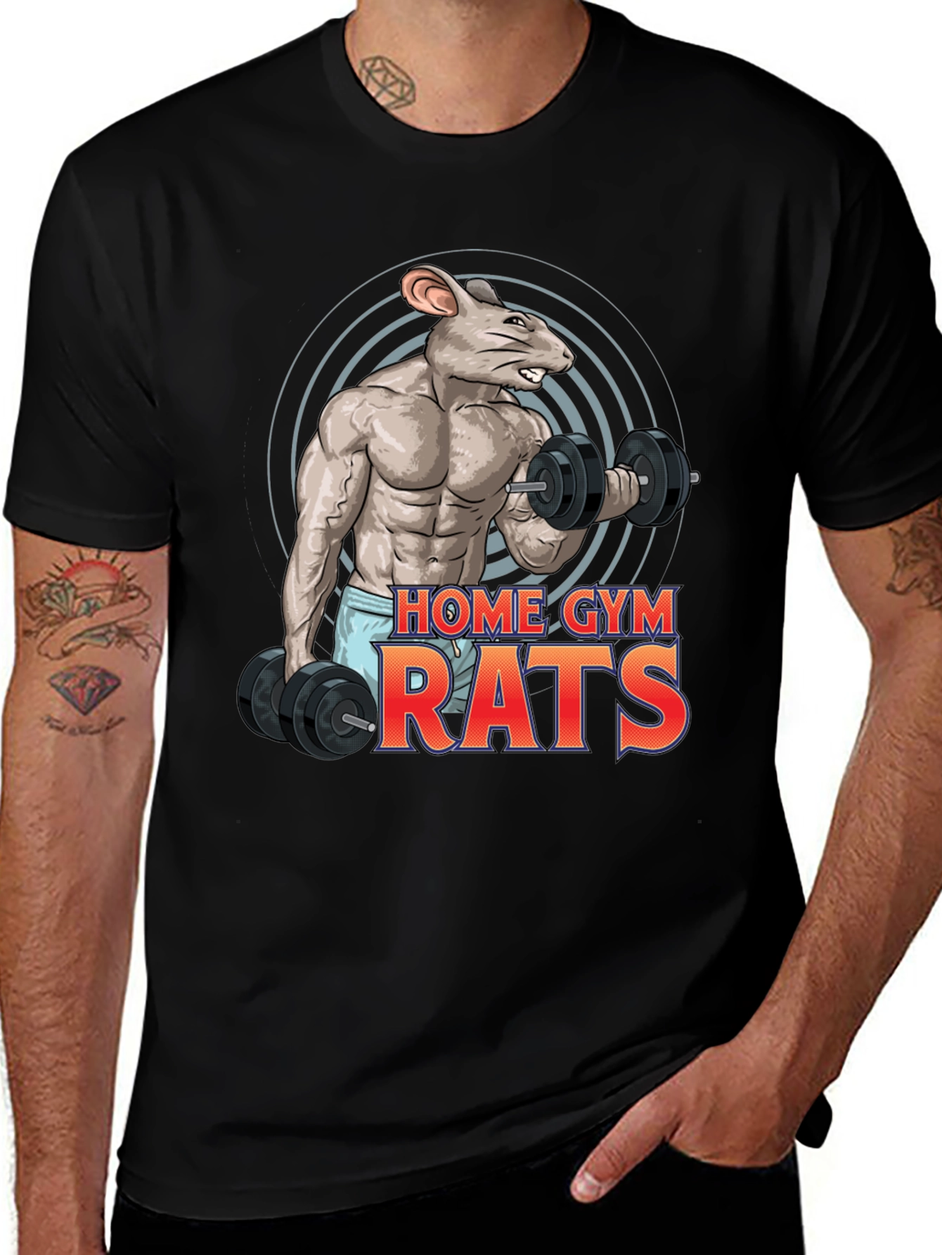 Variant 28 of Home Gym Rats T-Shirt: Workout Rat Design