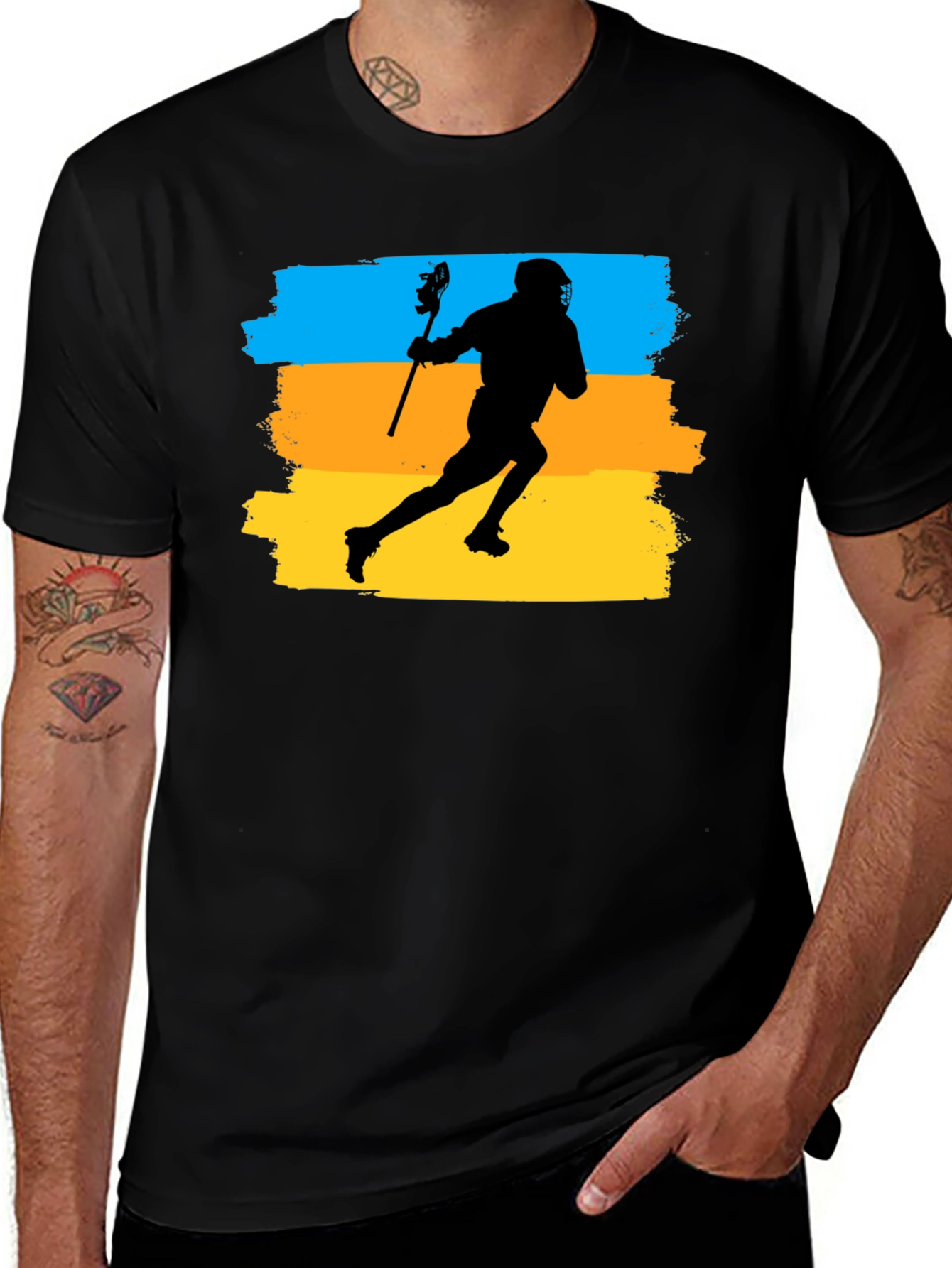 Variant 6 of Lacrosse Player T-Shirt - Ukraine Colors Graphic Tee