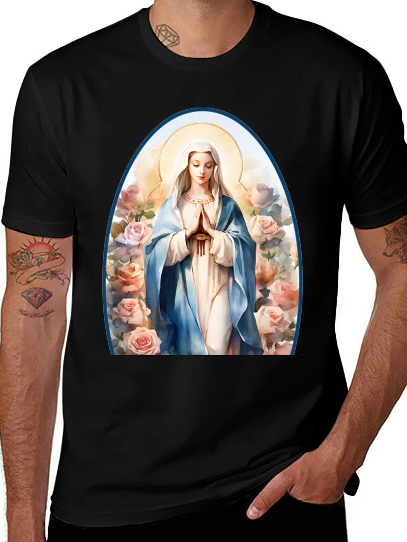Virgin Mary Roses Graphic T-Shirt