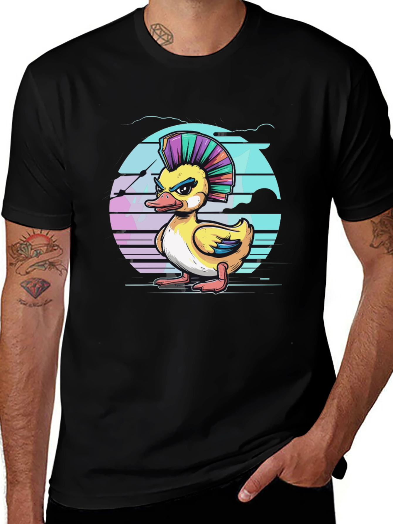 Variant 8 of Punk Duck Graphic Tee - Edgy Cartoon Duck T-Shirt