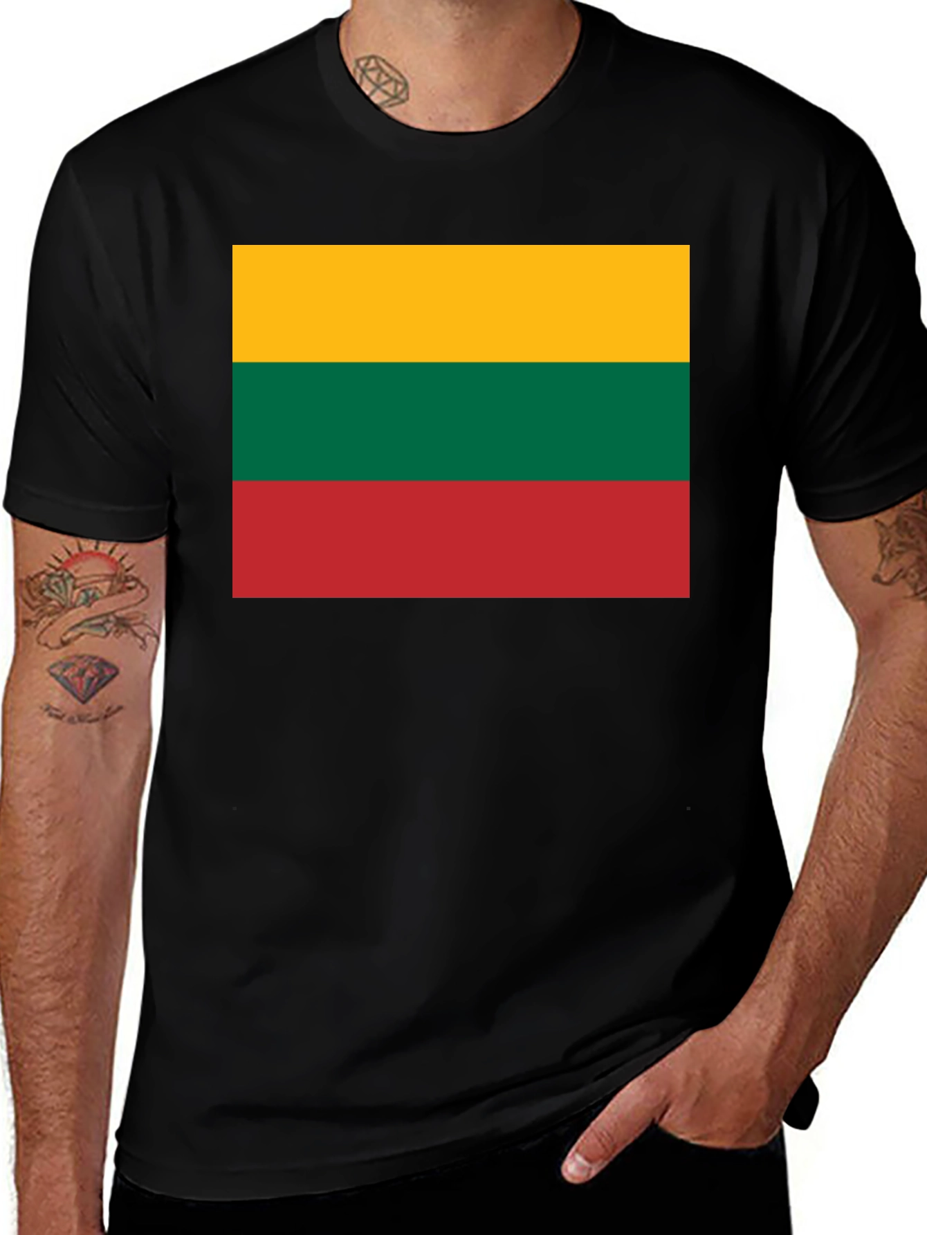 Lithuania Flag Graphic T-Shirt - Black Crew Neck Tee