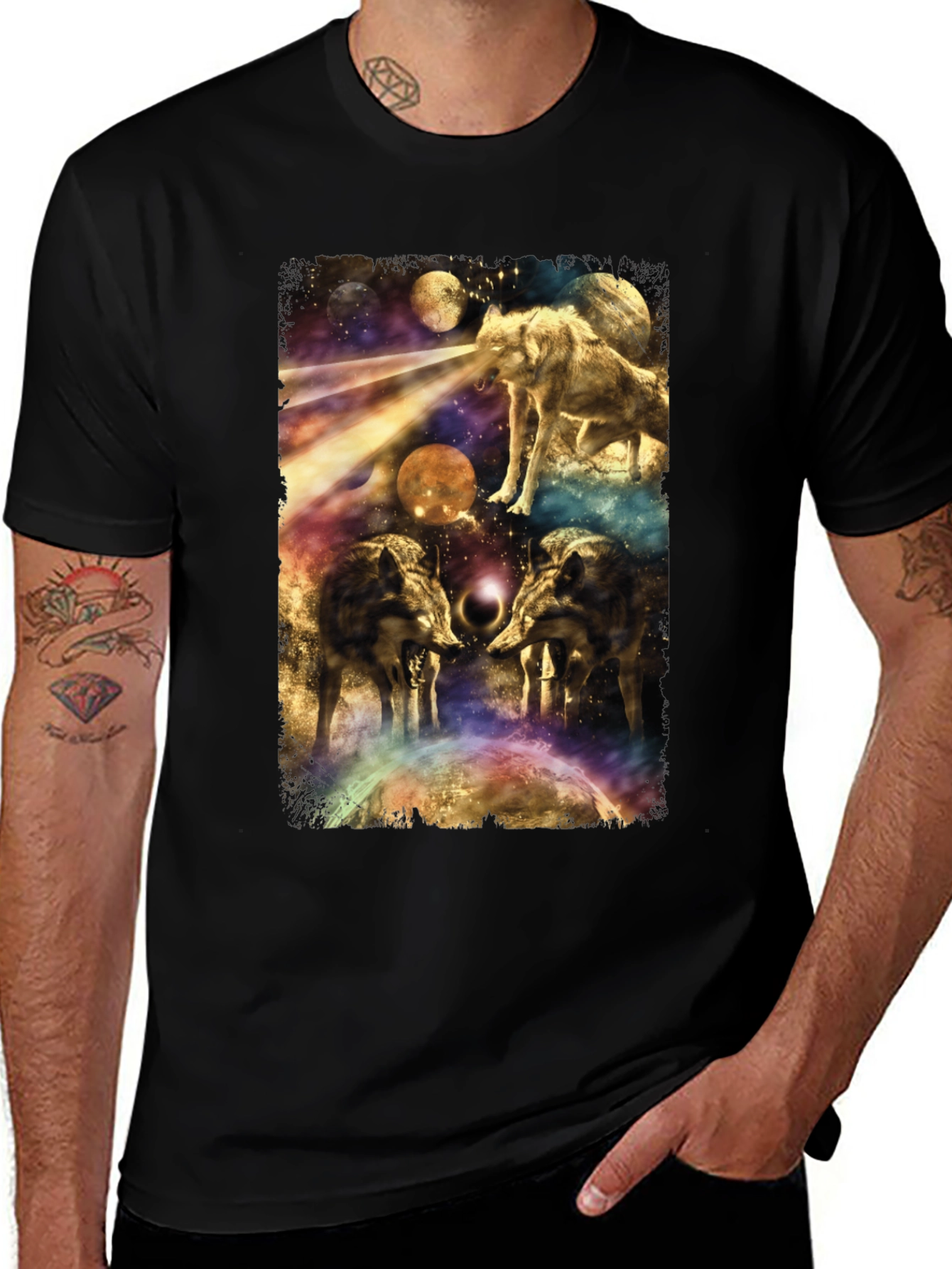 Variant 27 of Wolf Galaxy Graphic T-Shirt - Men's Black Tee