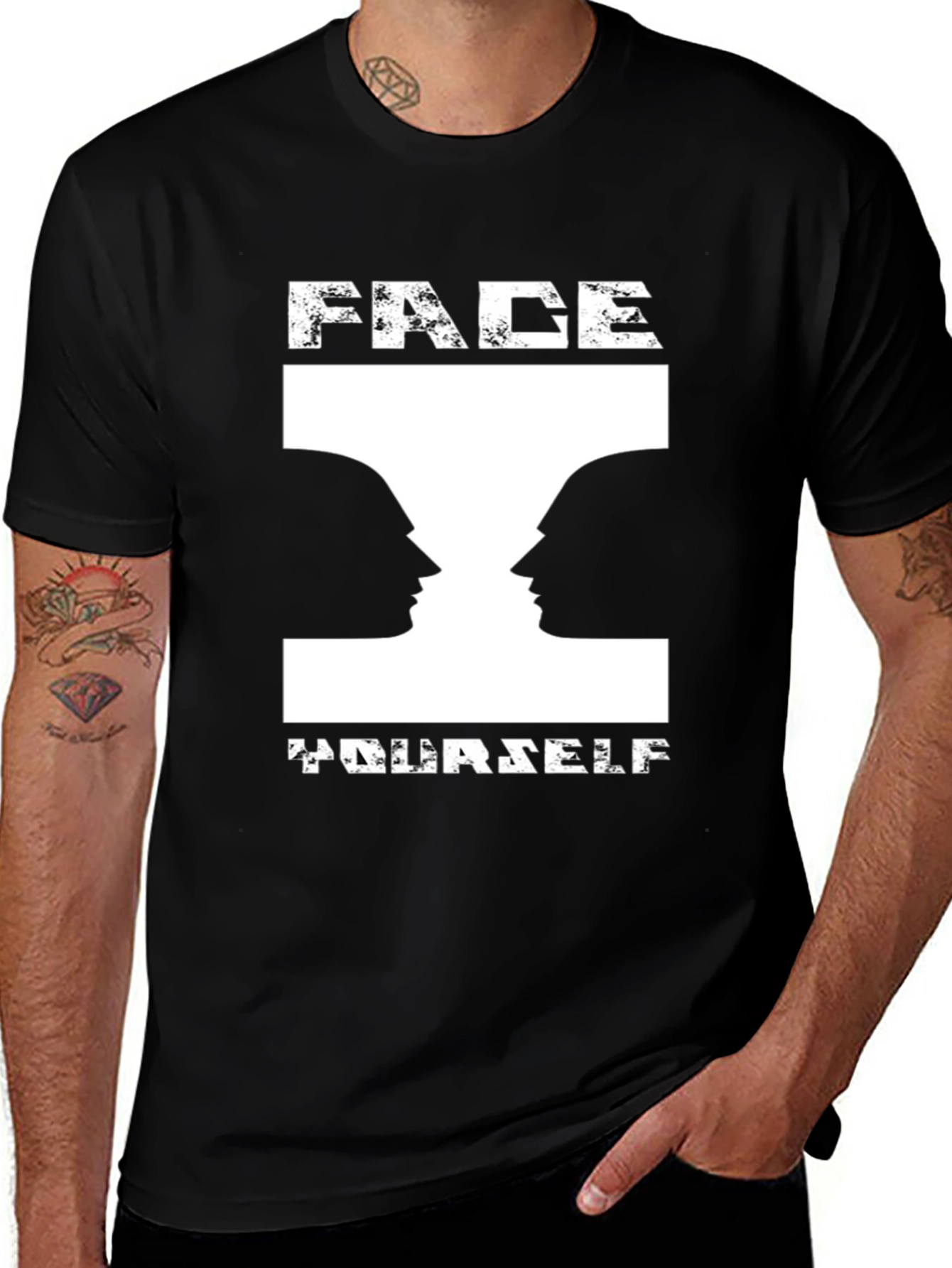 Variant 15 of Face Yourself Graphic Print Black T-Shirt