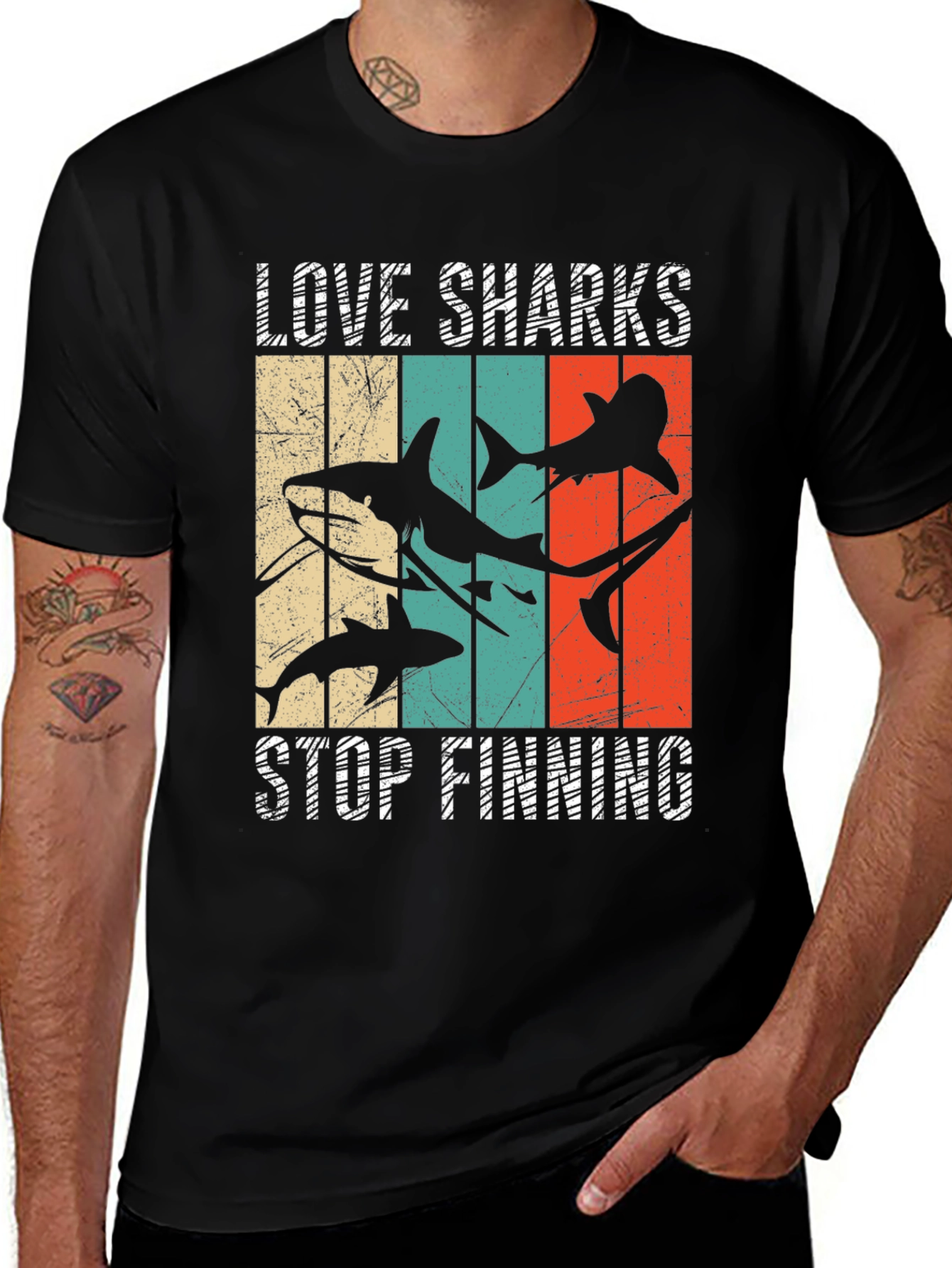 Love Sharks Stop Finning T-Shirt - Black