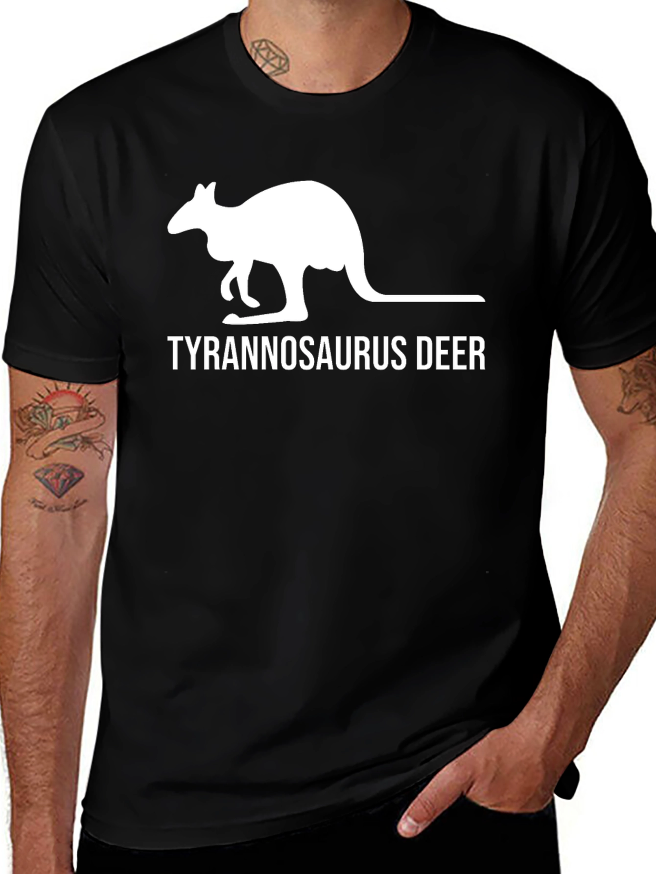 Variant 20 of Tyrannosaurus Deer Funny Graphic Tee - Black