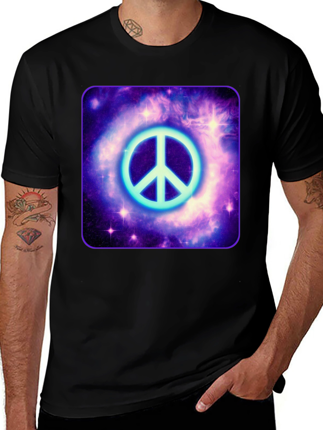 Variant 30 of Cosmic Peace Sign T-Shirt - Galaxy Design