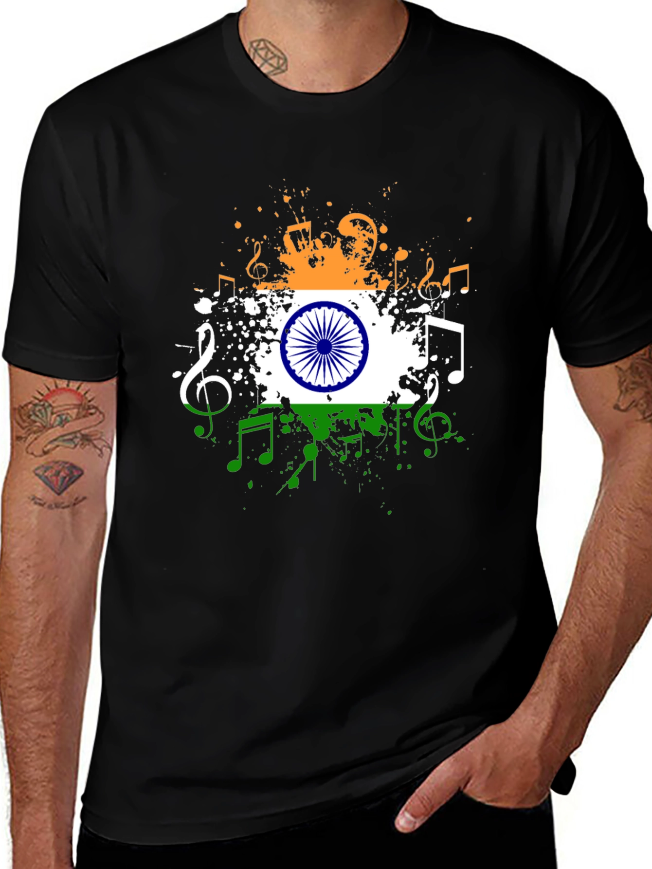 India Flag Music Notes Graphic Tee