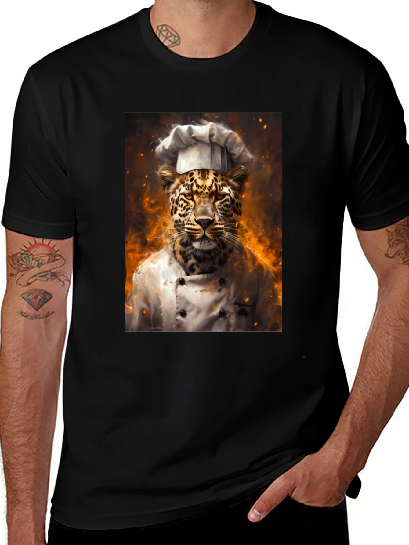 Variant 5 of Chef Leopard Graphic Tee - Cool Animal Print Shirt