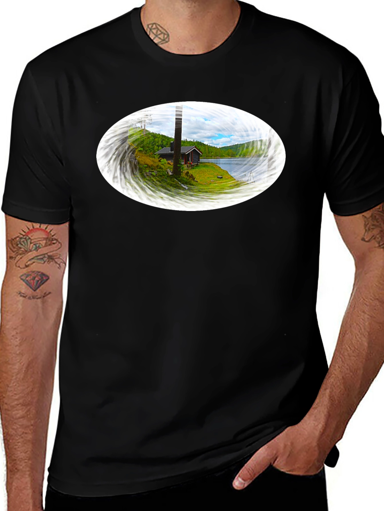 Variant 27 of Scenic Cabin Graphic Tee - Black