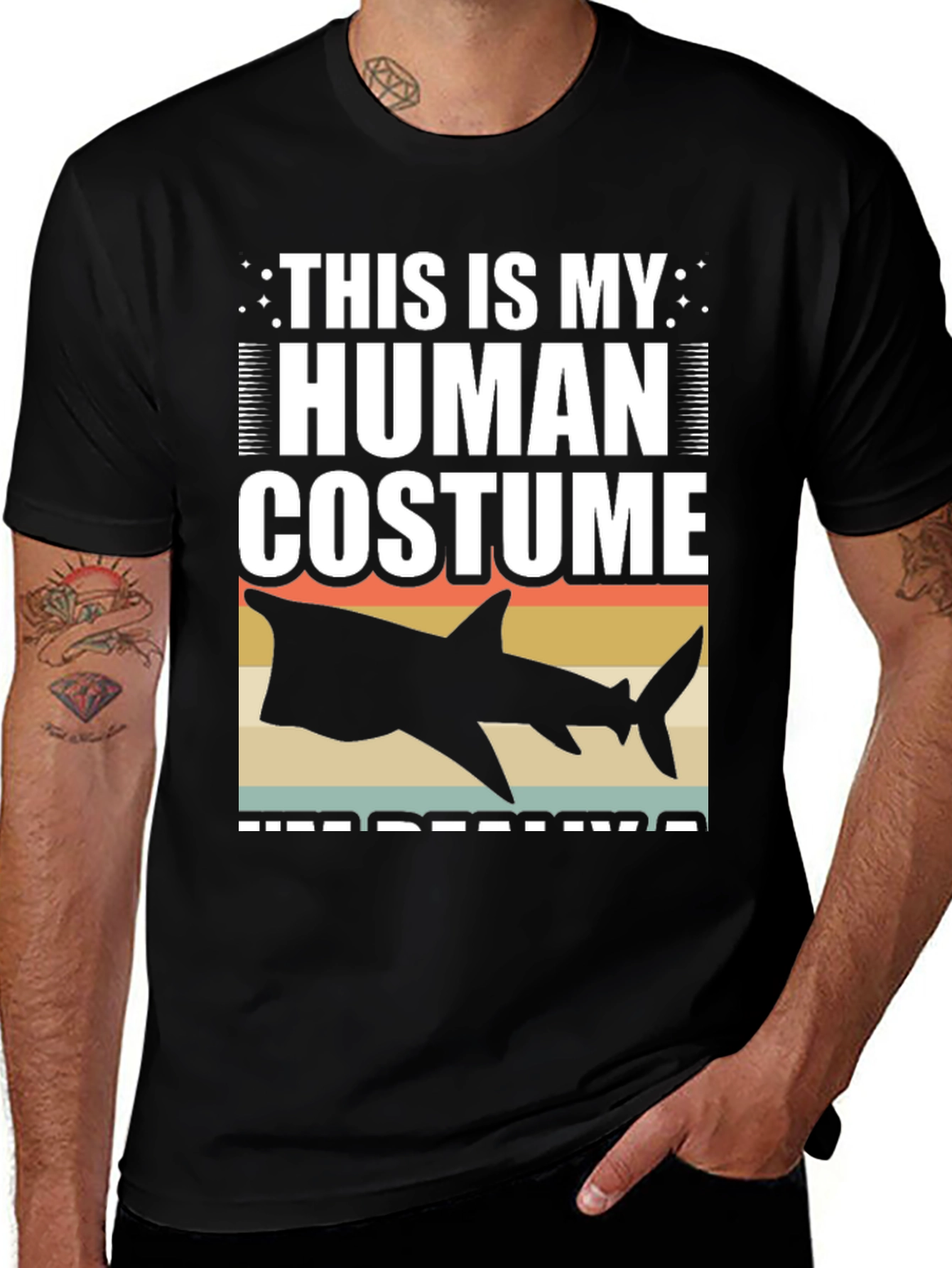 Variant 4 of Human Costume Shark T-Shirt Funny Halloween Tee