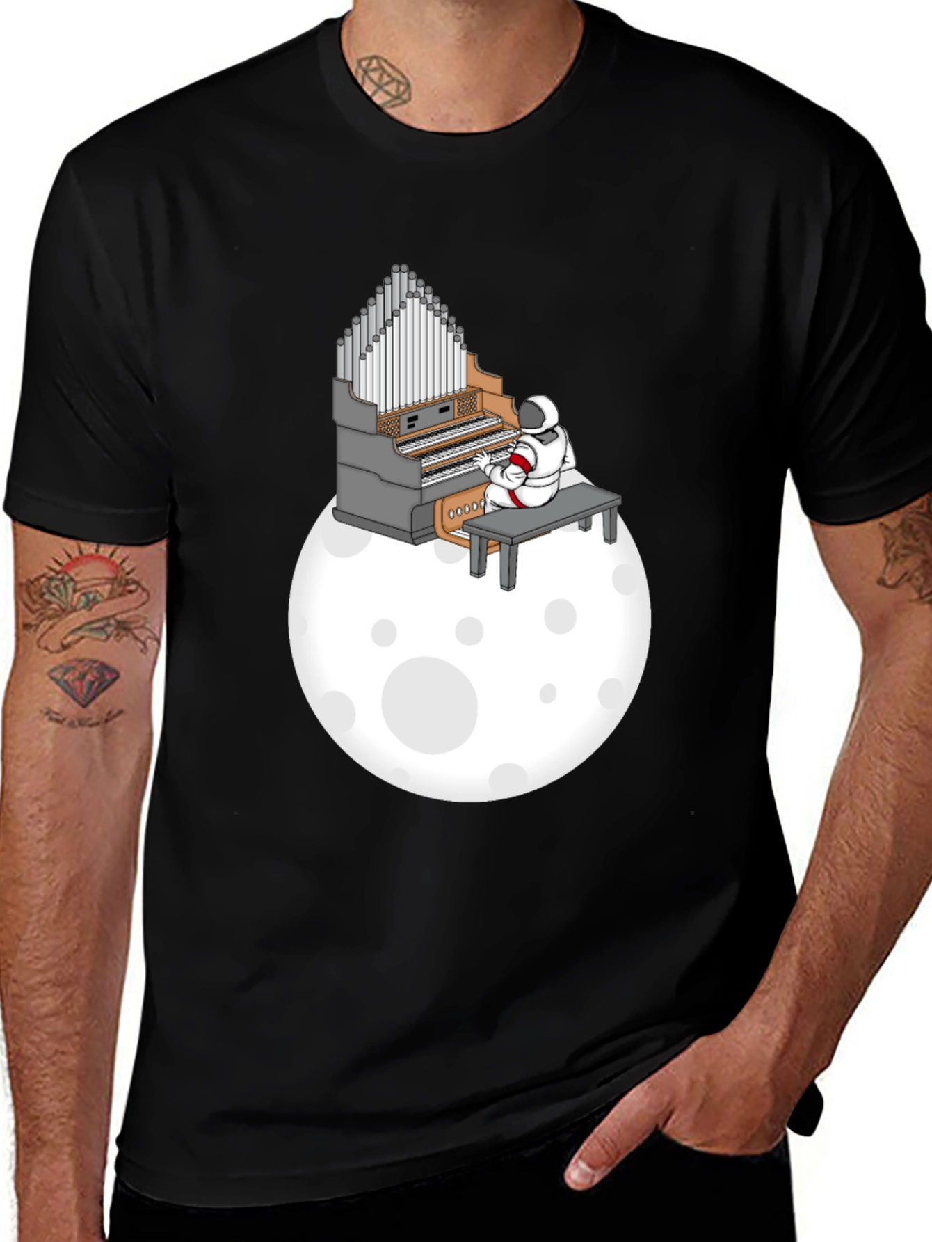 Variant 3 of Astronaut Organist on the Moon T-Shirt