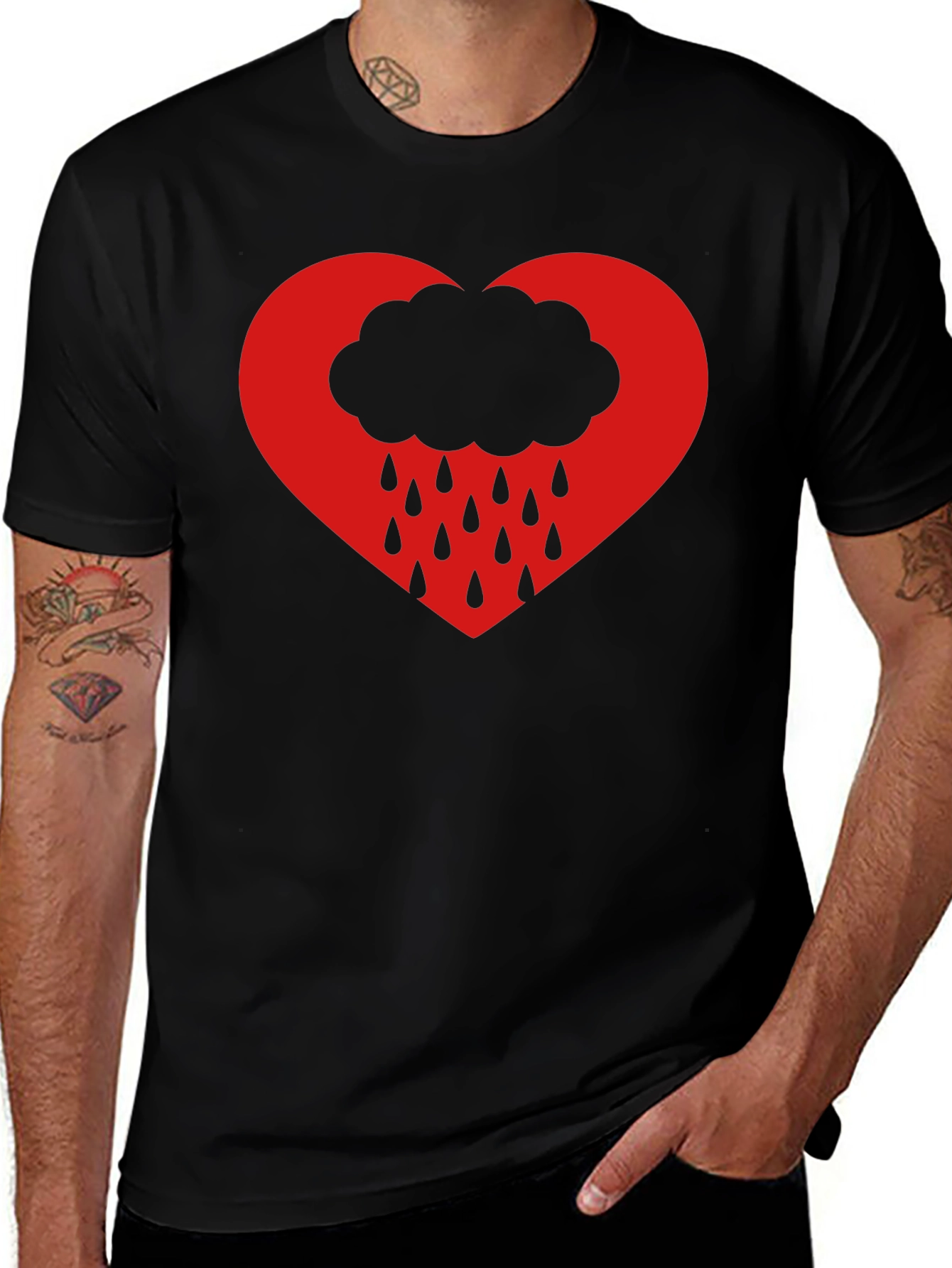 Variant 14 of Heart Cloud Rain T-Shirt - Black