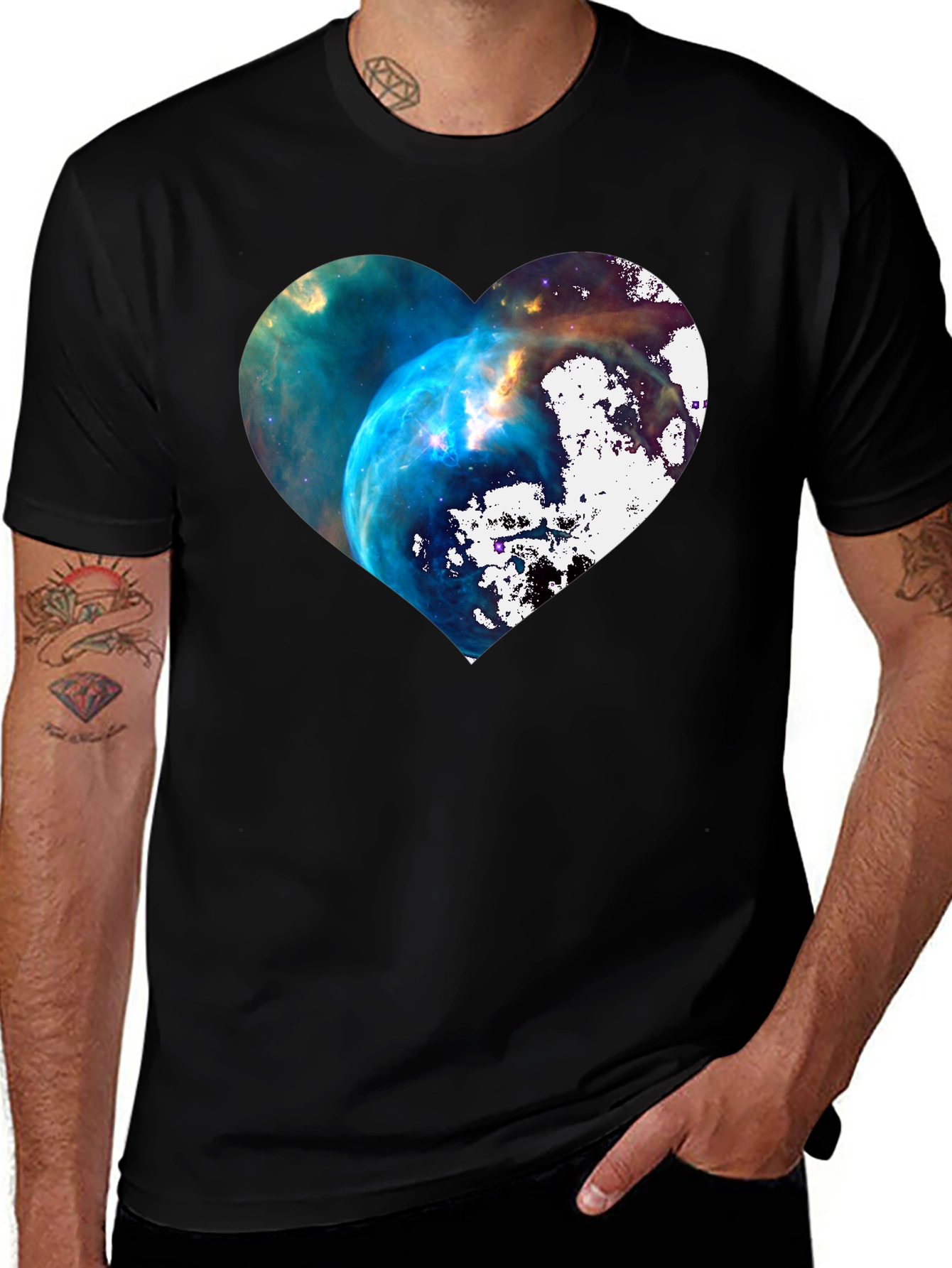 Variant 30 of Galaxy Heart Graphic Black T-Shirt