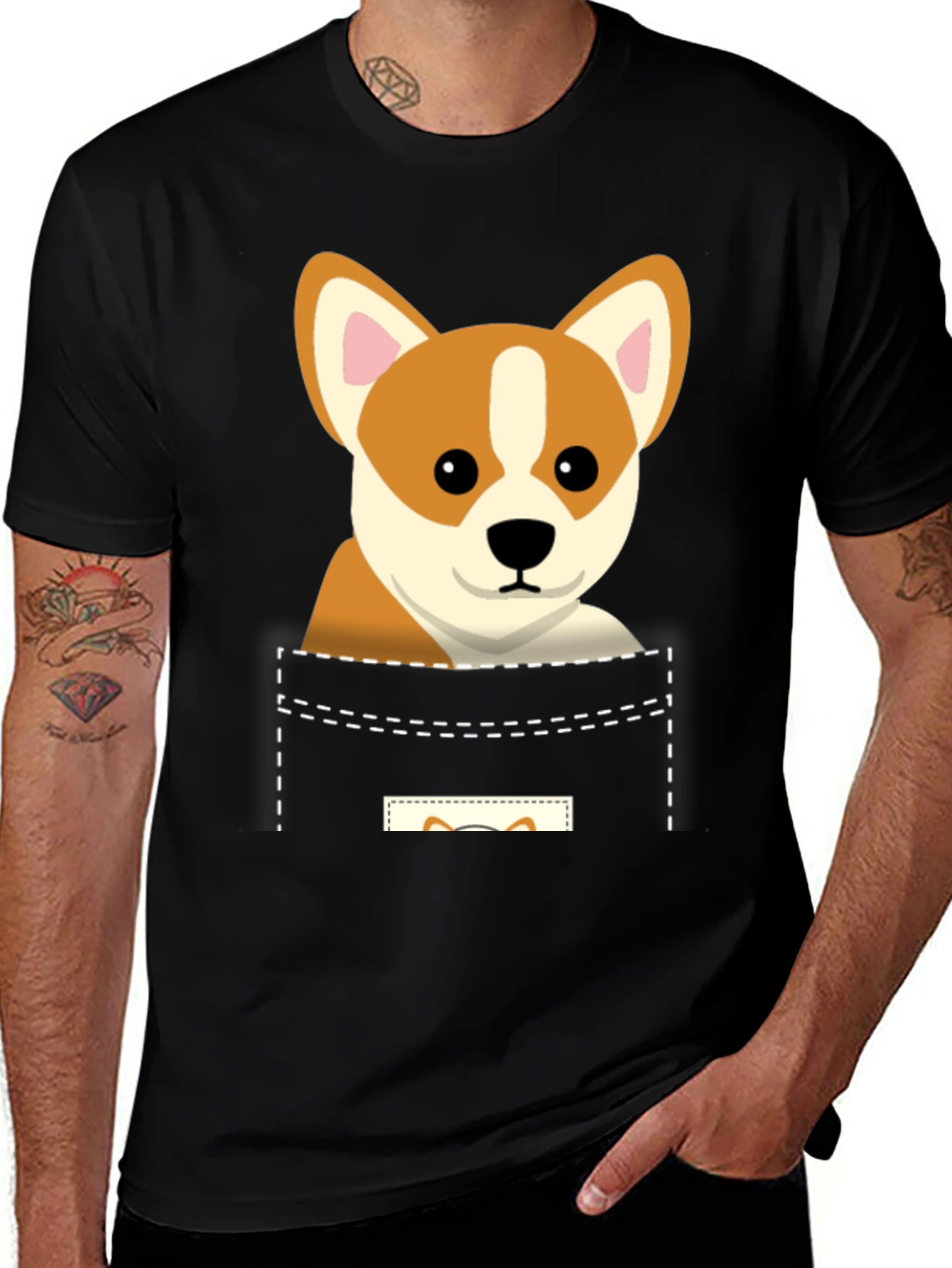 Corgi in Pocket T-Shirt - Cute Dog Graphic Tee