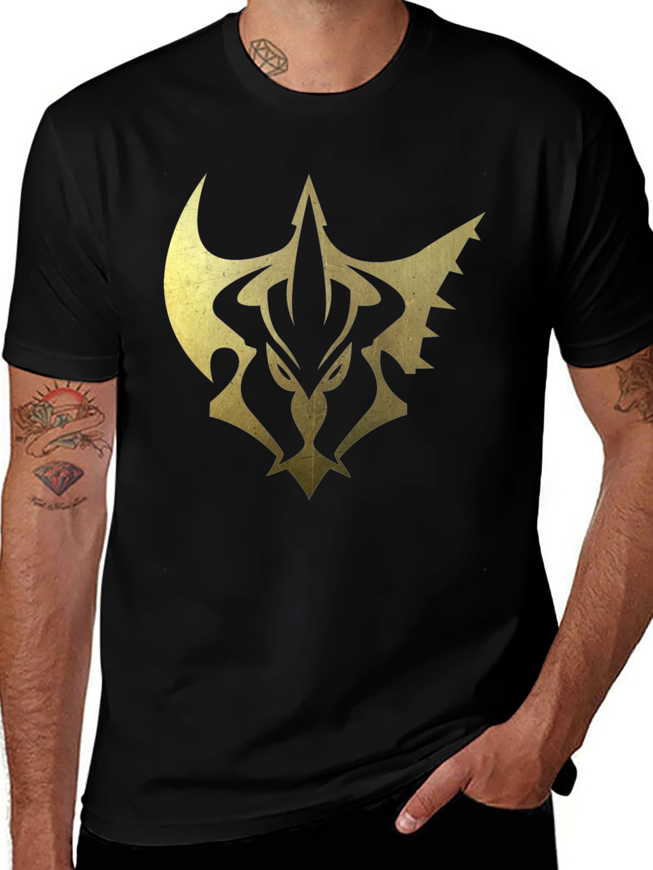 Variant 25 of Men's Black Tee with Gold Emblem Print