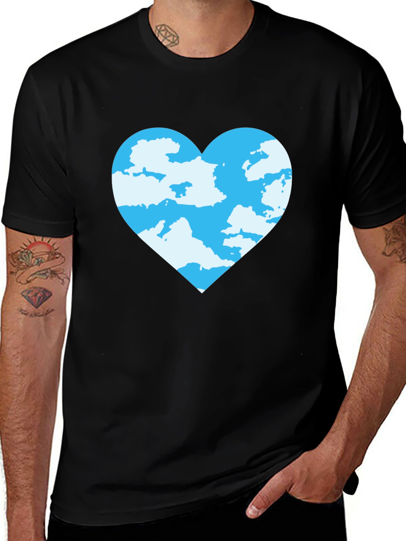 Variant 13 of Sky Heart Graphic Black Tee - Cloud Lover Shirt
