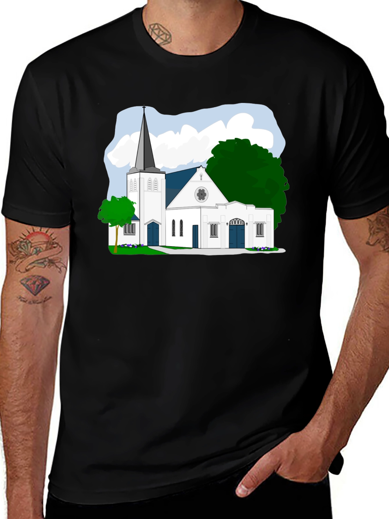Variant 12 of Church Graphic Tee - Classic Design Black T-Shirt