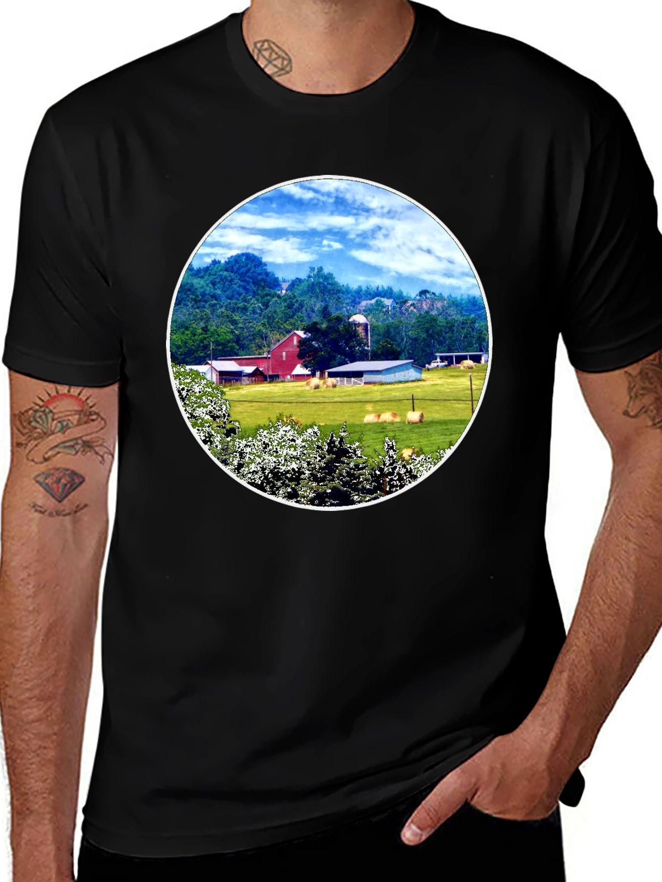 Variant 9 of Scenic Farm Landscape Graphic T-Shirt