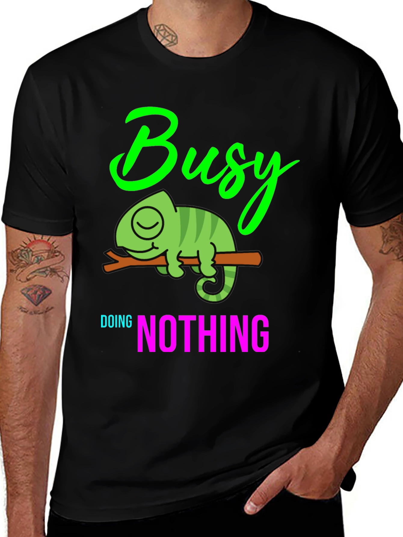 Variant 17 of Busy Doing Nothing T-Shirt - Relaxed Chameleon Design