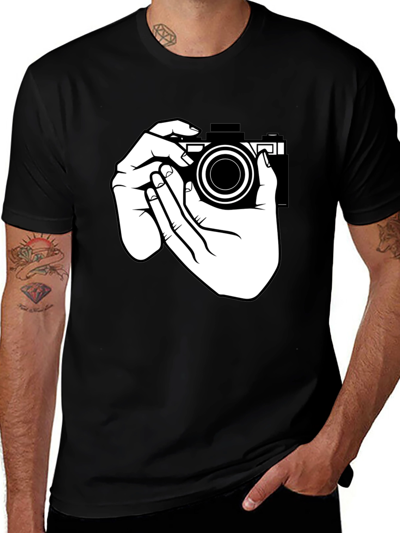 Variant 5 of Camera Hands Graphic Tee - Black Cotton T-Shirt