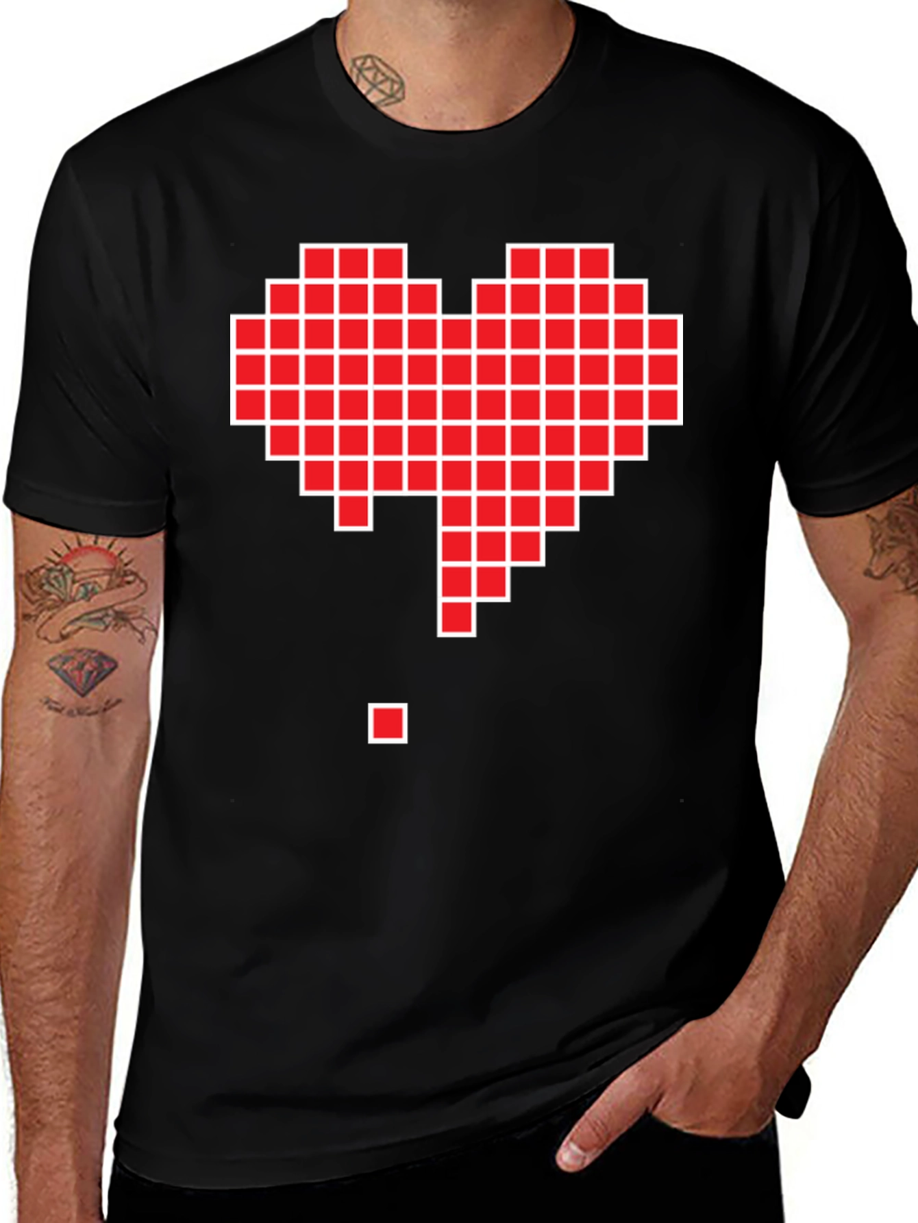 Pixel Heart Question T-Shirt - Black Cotton Tee