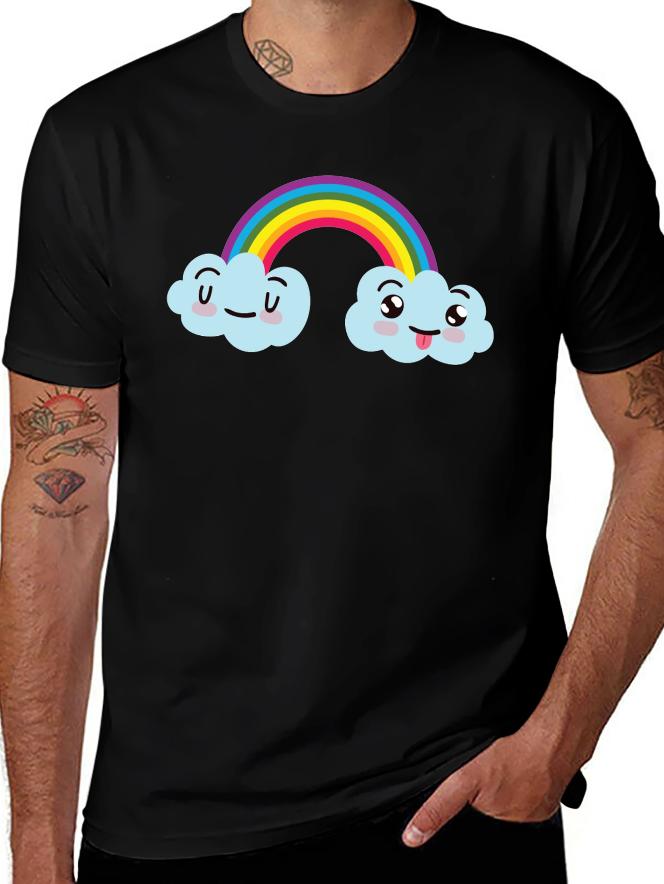 Variant 9 of Cartoon Rainbow Cloud T-Shirt - Unisex Black Tee